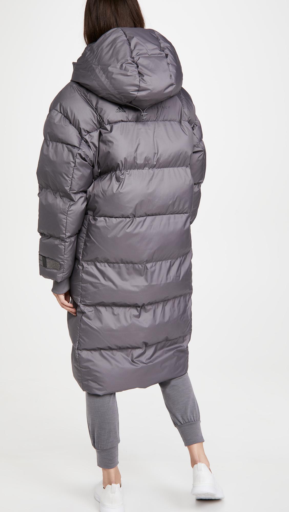 Adidas By Stella Mccartney Synthetic Long Puffer Jacket In Grey Gray Lyst