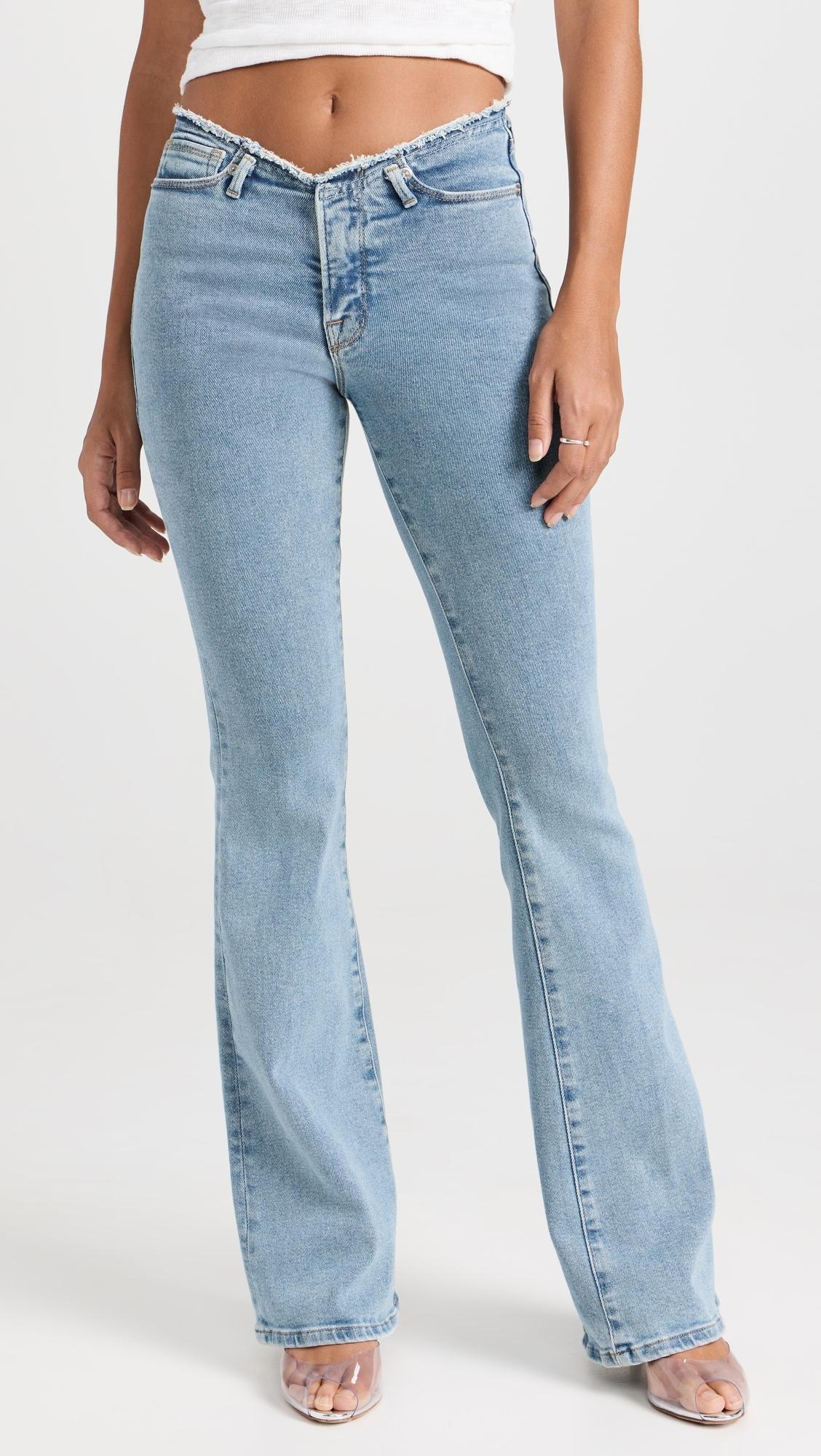 GOOD AMERICAN Good Legs Flare Jeans With No Waistband in Blue