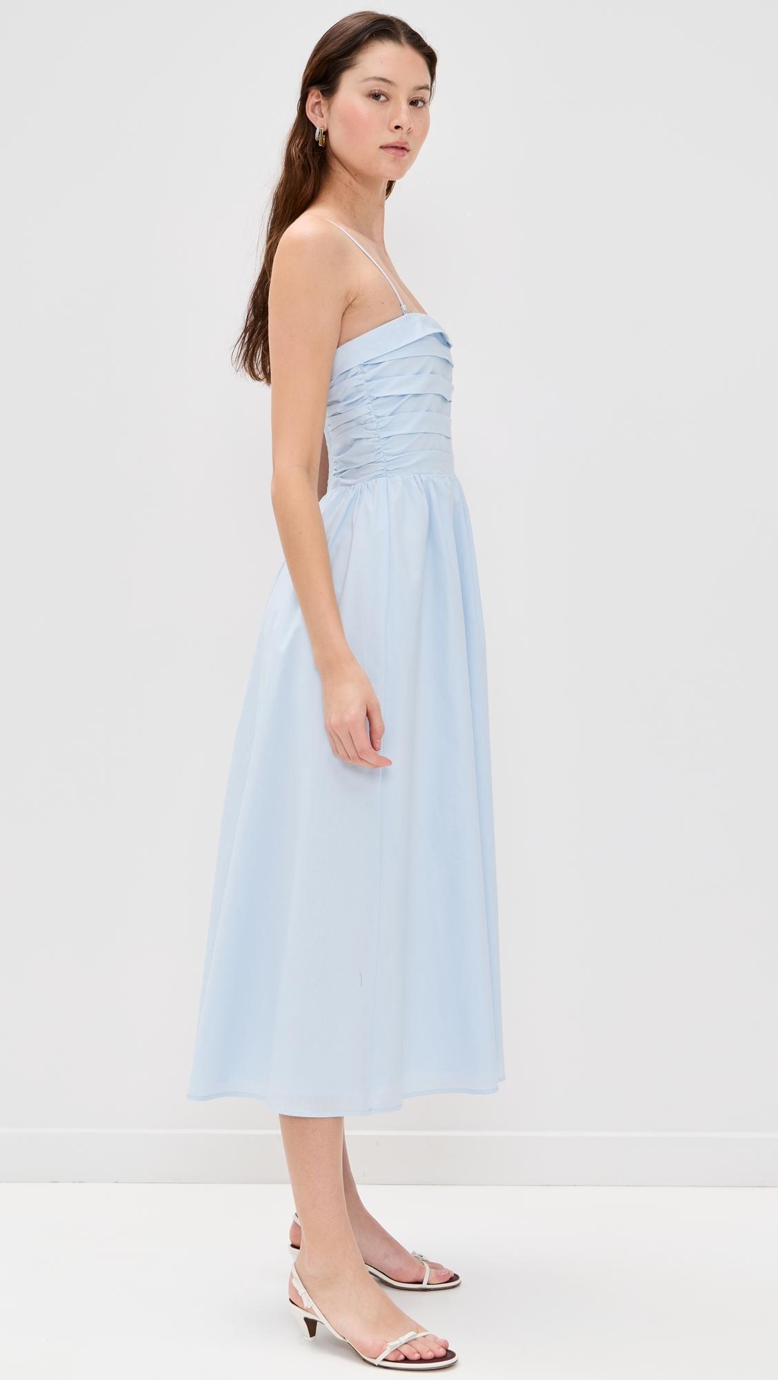 open lace back dress Joseph Ribkoff Coastal Blue Pleated Satin Midi Dress Style 251903 XS main image 1
