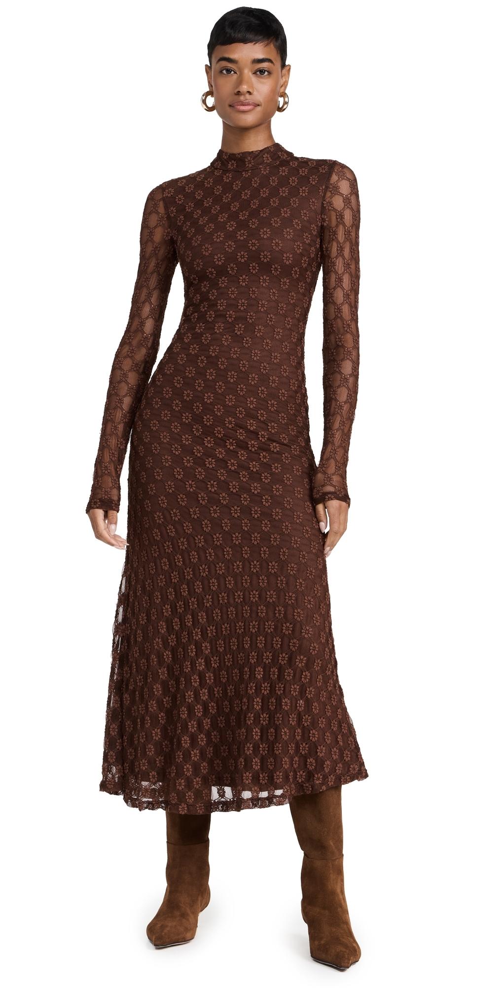 Bardot Ola Long Sleeve Midi Dress in Brown | Lyst
