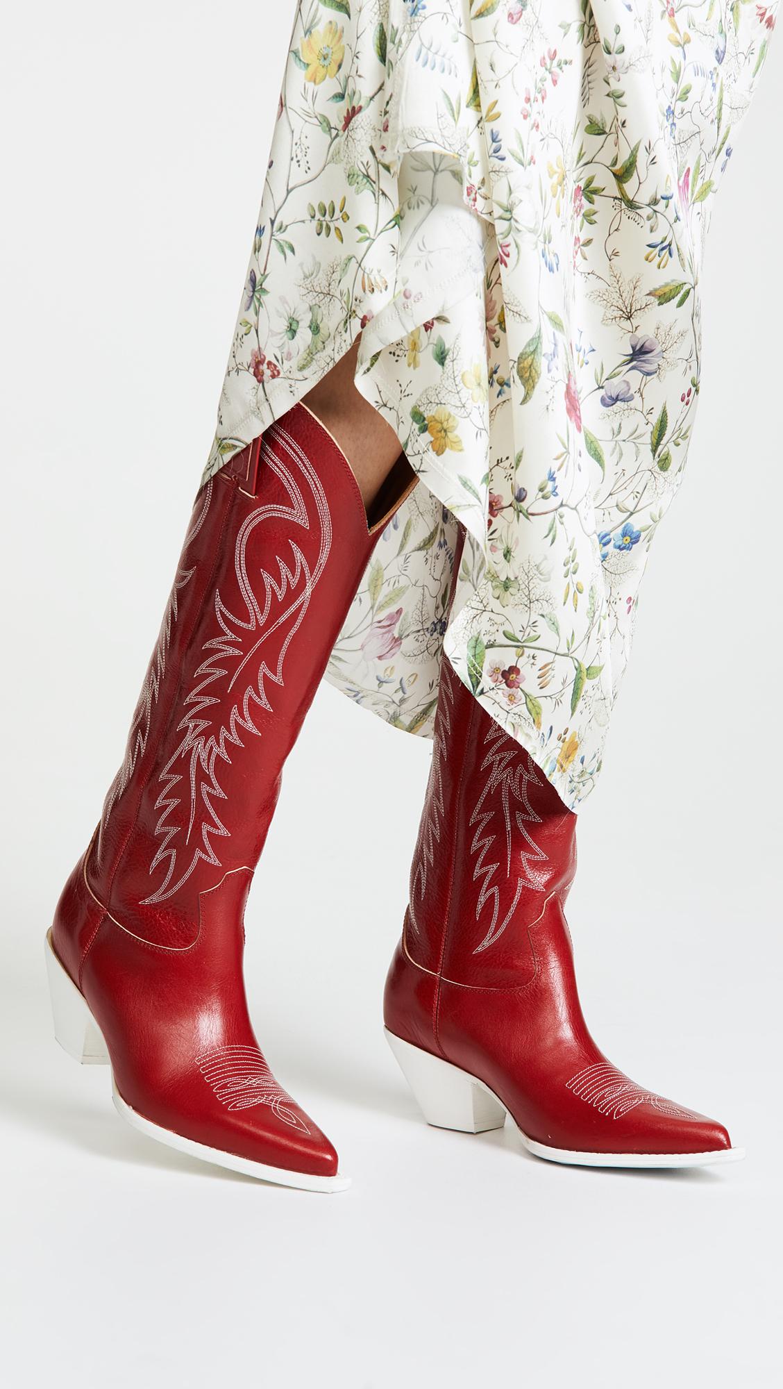 R13 Leather Pointed Cowboy Boots in Red/White (Red) - Lyst