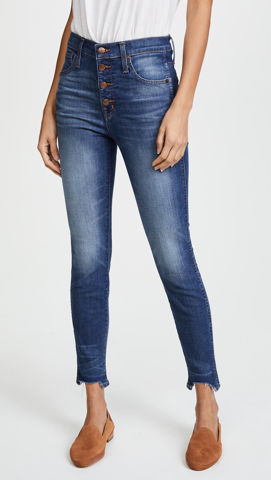 Lyst Madewell High Rise Skinny Jeans With Chewed Hem in Blue