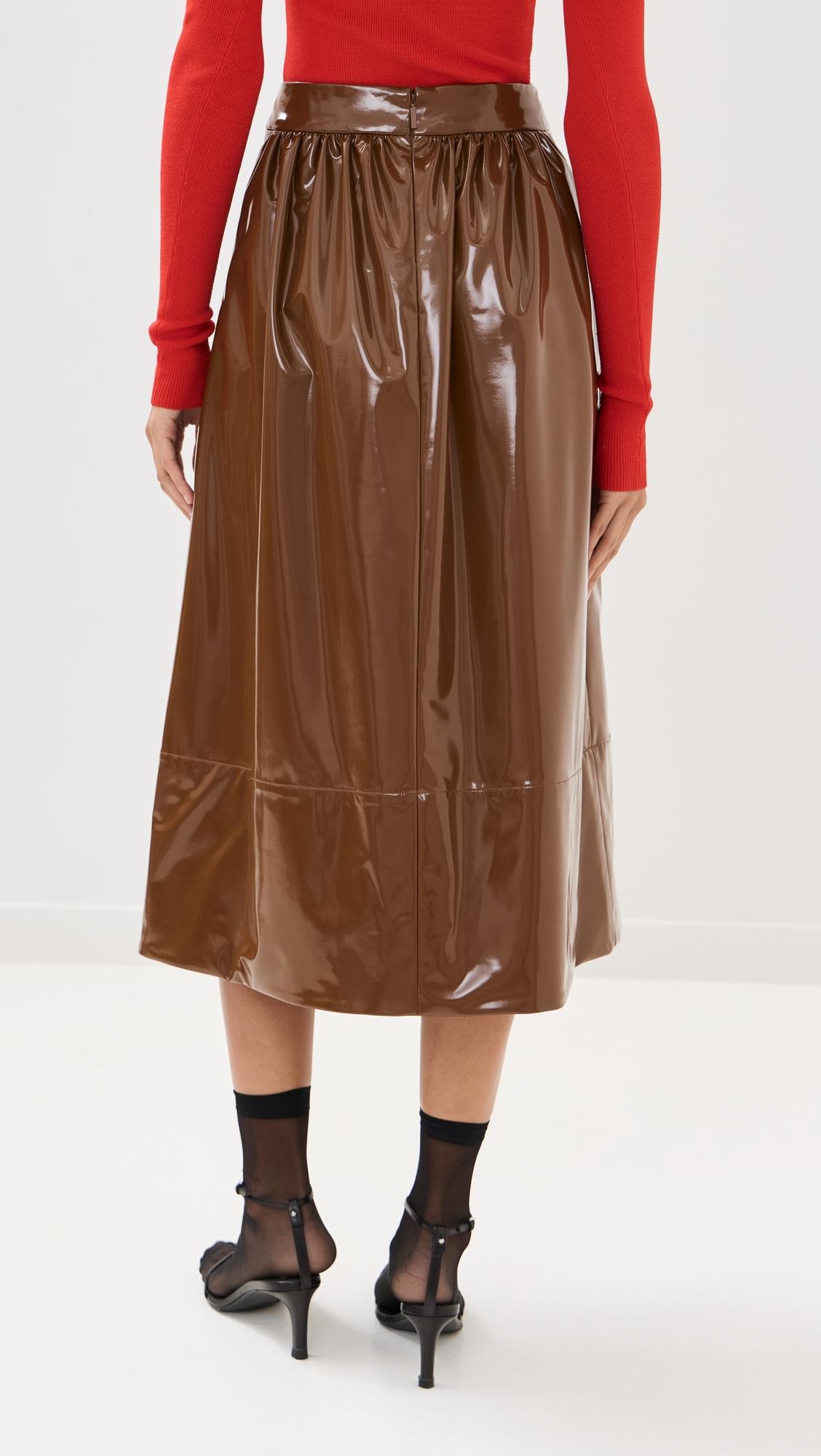 Tibi Lightweight Stretch Patent Skirt in Brown | Lyst