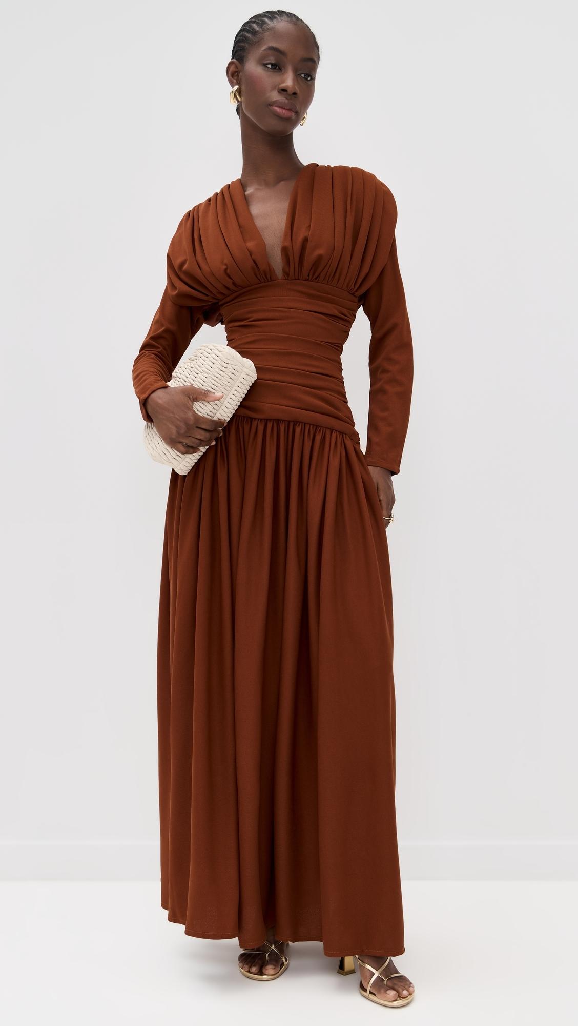 fitted lace wedding dress Convertible Bow-Detail Bubble Hem Midaxi Dress in Wine Red - 6