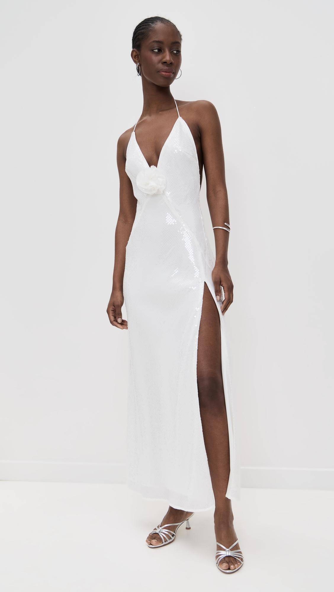 bardot white halter dress Aradia Sequin in Swatch:#AFC8E1