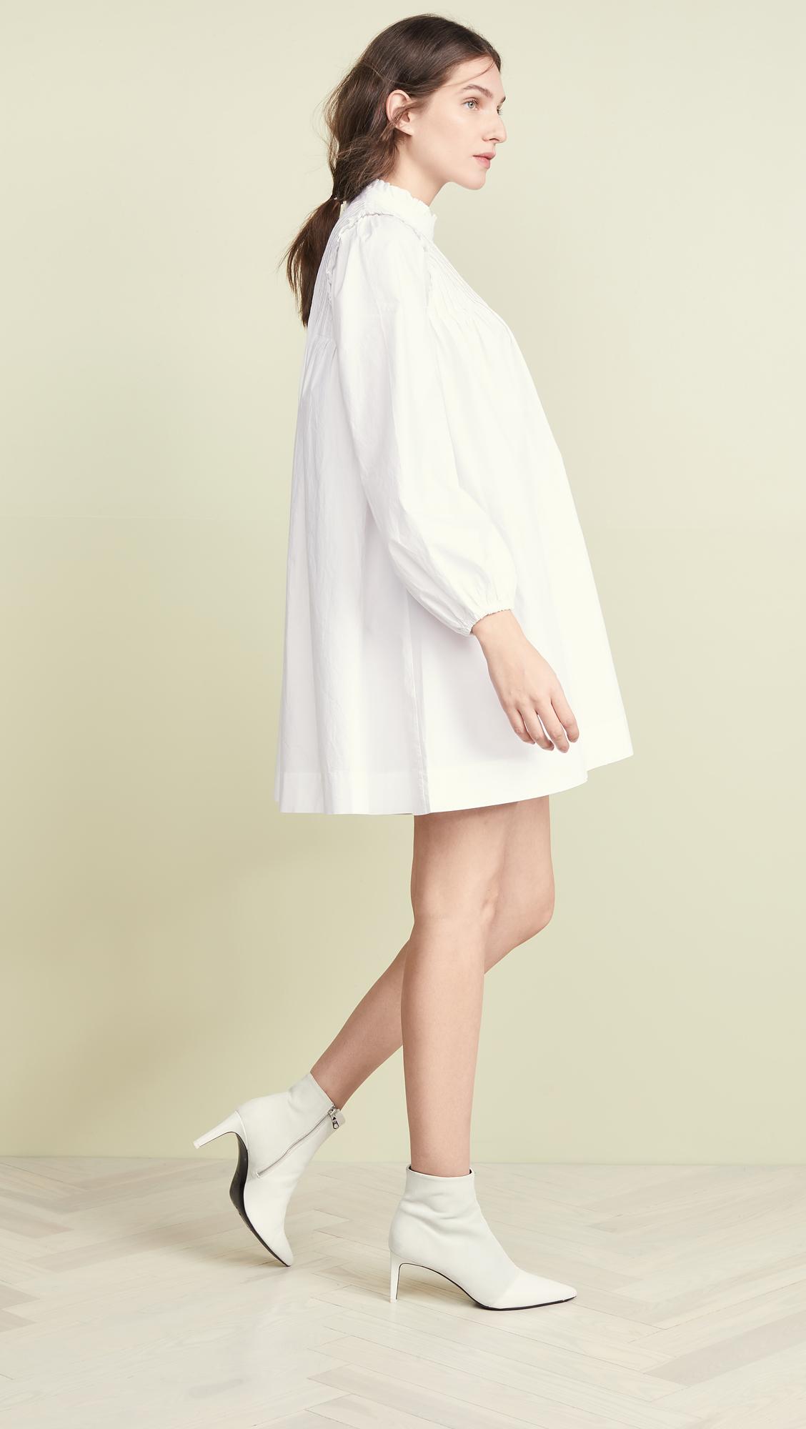 Ganni Cotton Poplin Dress in White | Lyst