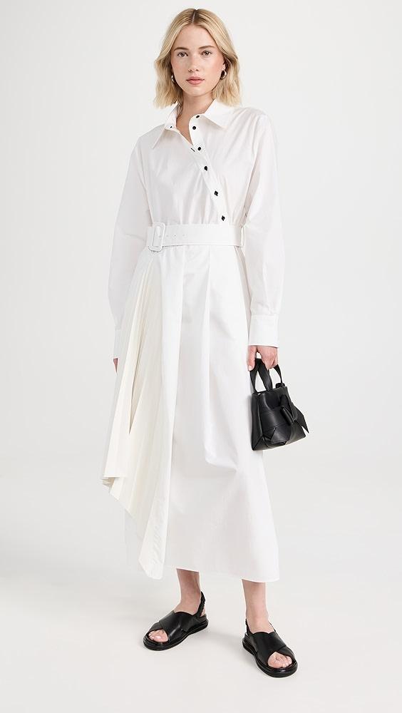 Rohe Belted Faux Leather Detail Dress in White | Lyst