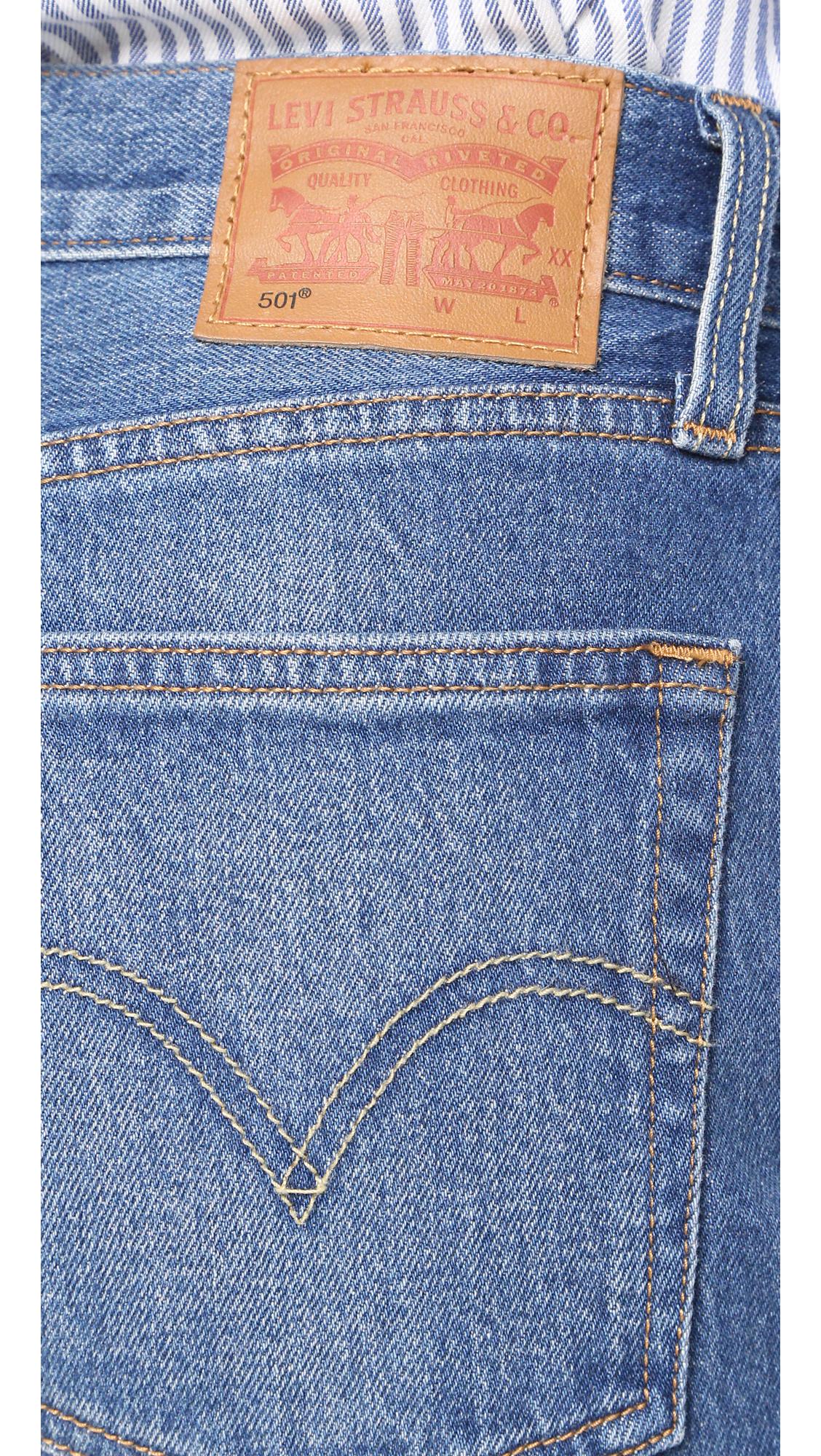 Levi's 501 Frayed Hem Jeans in Blue | Lyst