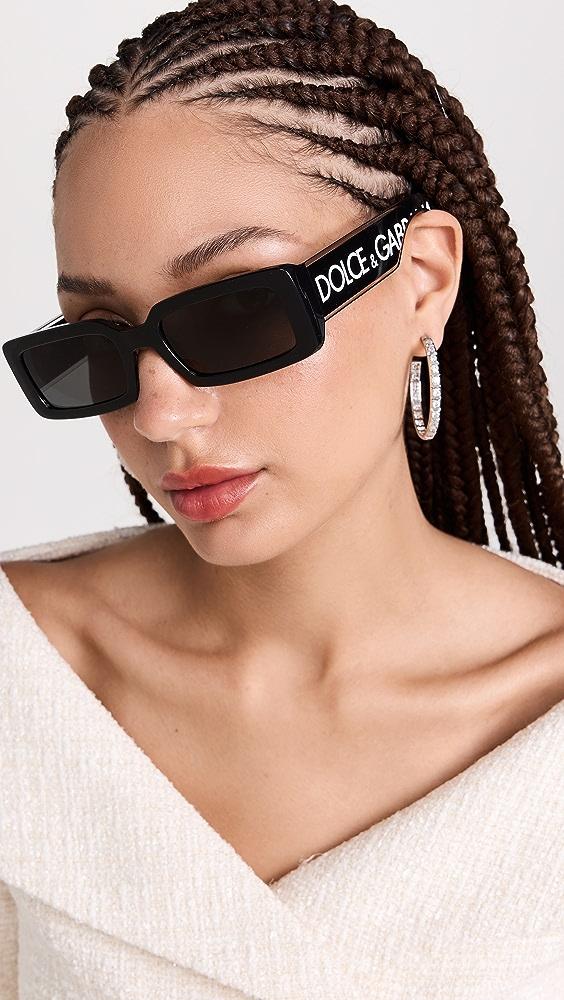 Dolce & Gabbana Narrow Rectangle Sunglasses in Black | Lyst