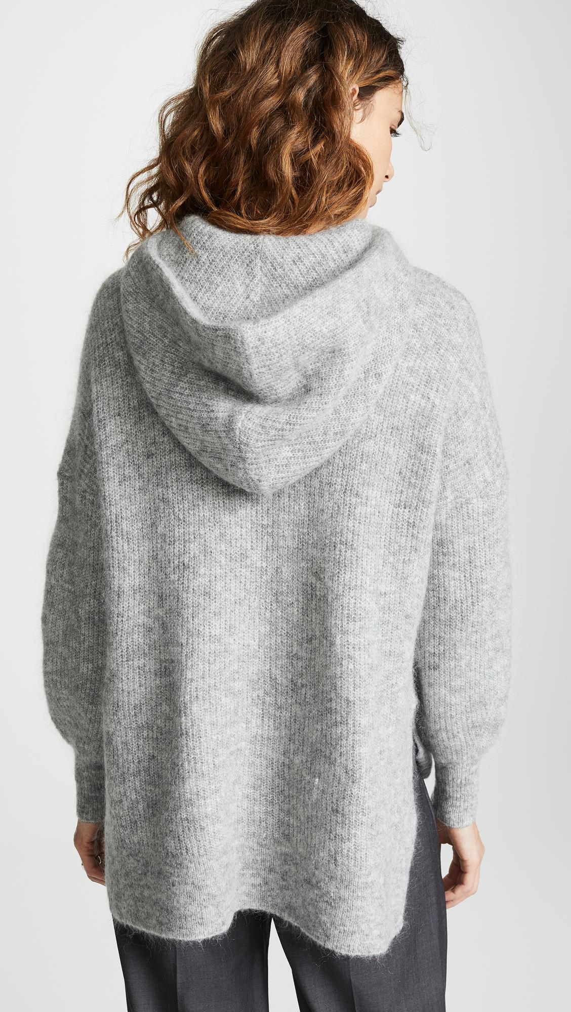 Ganni Soft Wool Knit Hoodie in Gray | Lyst