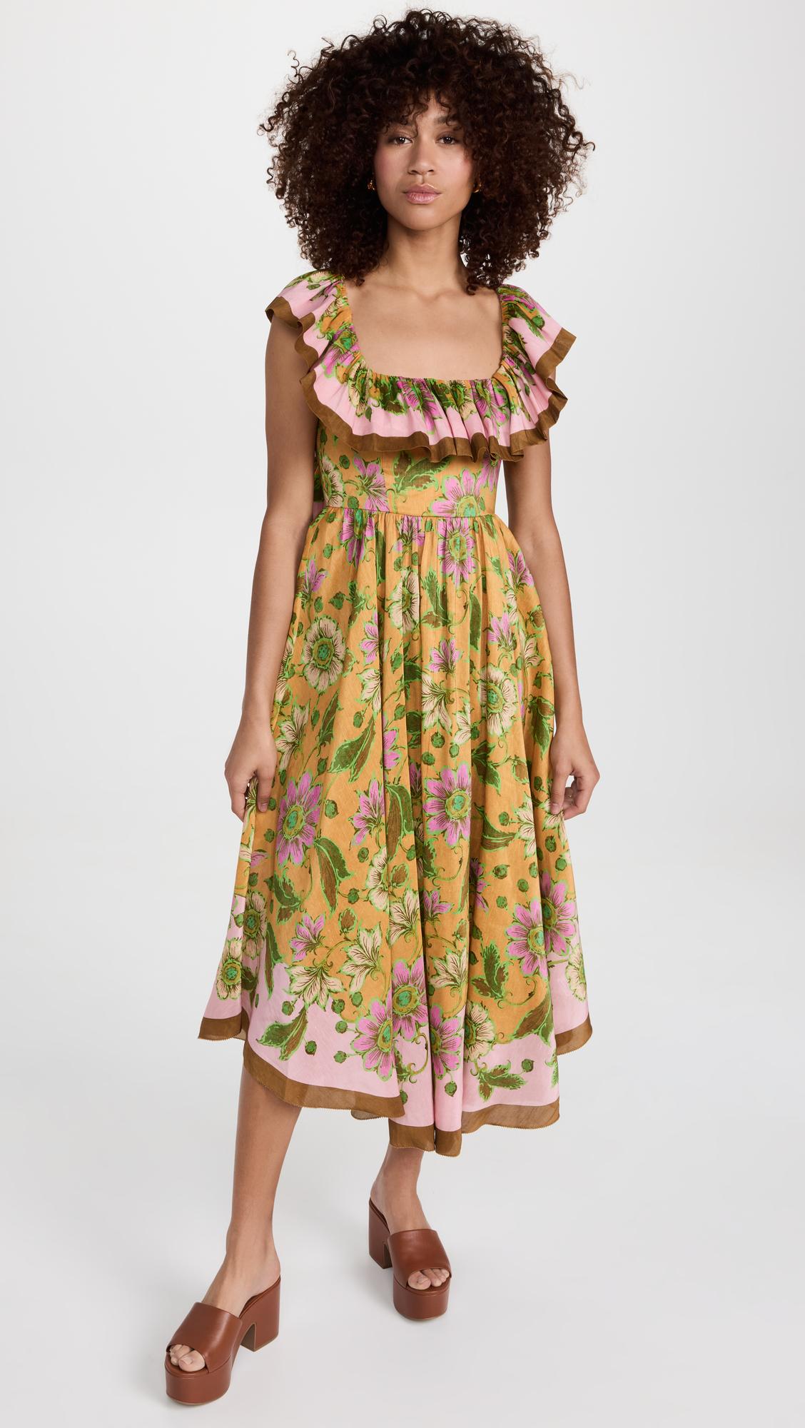 ALÉMAIS Winnie Ruffle Neck Midi Dress in Metallic Lyst