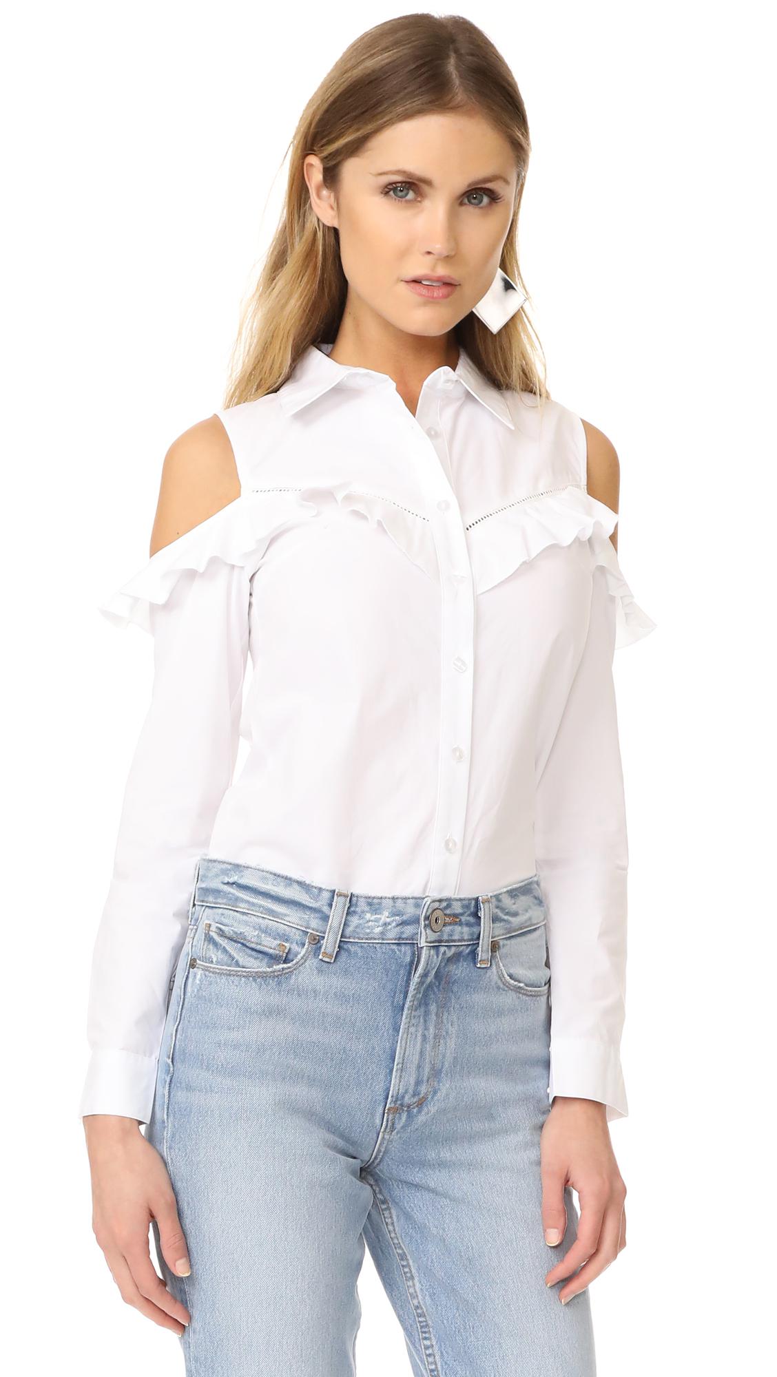 Glamorous Cotton Ruffle Cold Shoulder Blouse in White - Lyst
