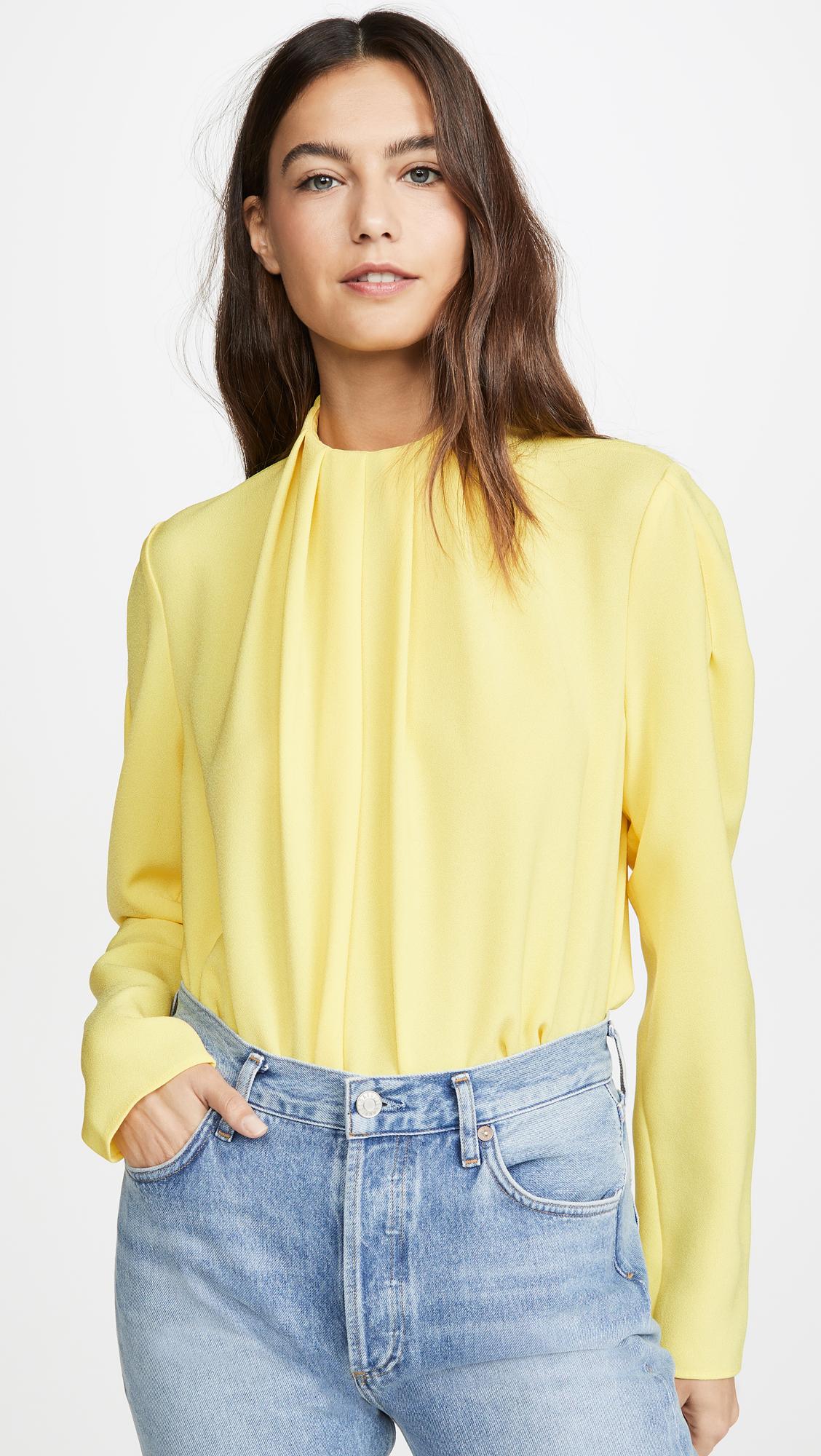 Tibi Synthetic Shirred High Neck Top in Lime Yellow (Yellow) - Lyst