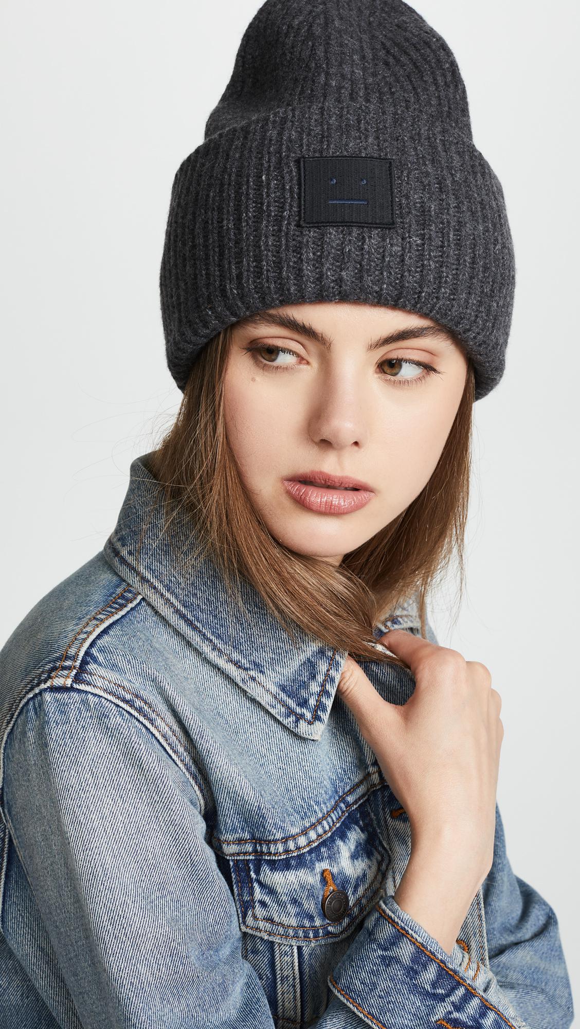 Acne Studios Face-patch Beanie charcoal Grey Melange in Gray | Lyst