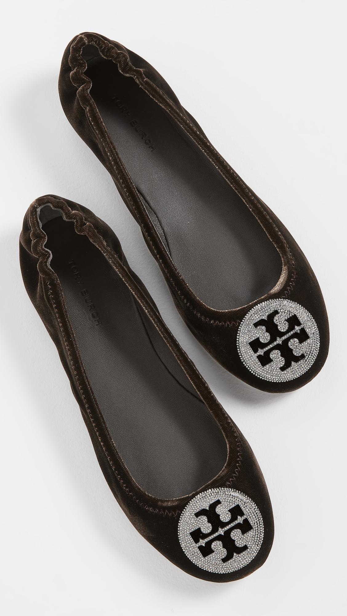 Tory Burch Minnie Travel Ballet Pave Flats in Black | Lyst