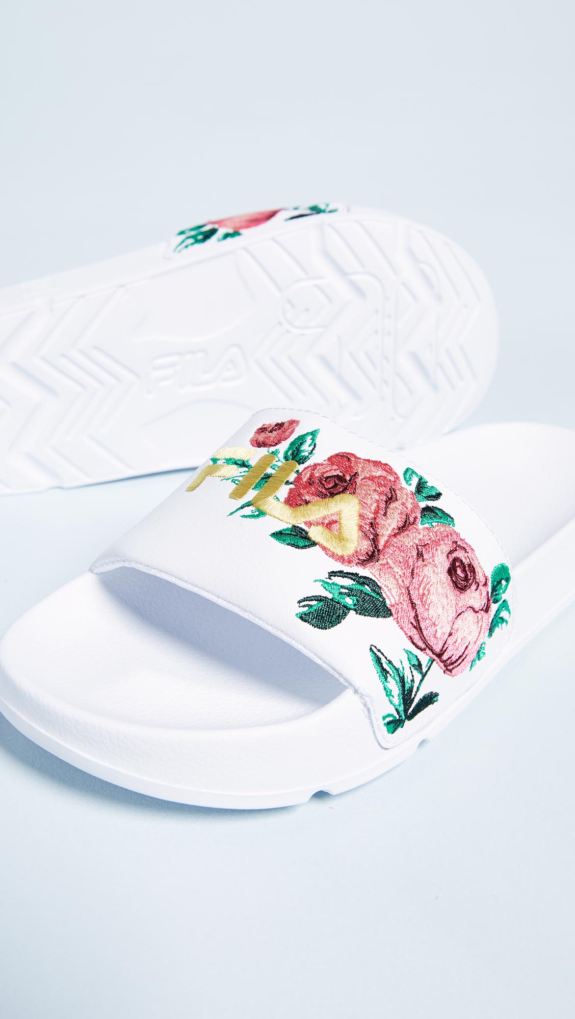 Fila Drifter Embroidery Slides in White | Lyst