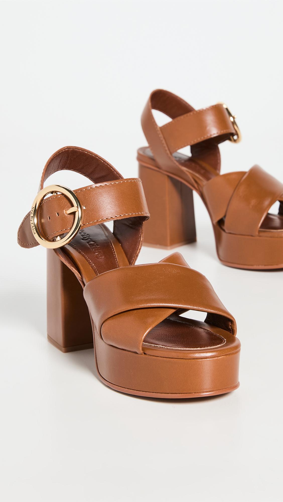 See By Chloé Leather Tan Lyna Heeled Sandals in Brown Womens Heels See By Chloé Heels 