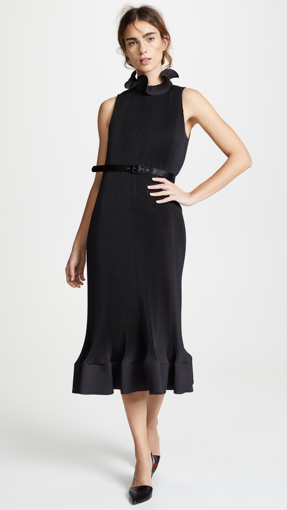 Tibi Synthetic Pleated Belted Sleeveless Dress in Black Lyst