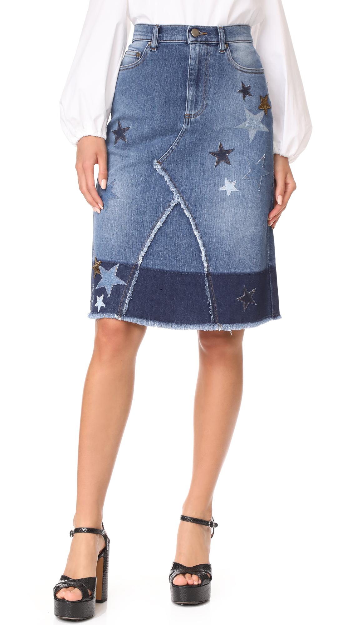 RED Valentino Star Denim Skirt in Blue 