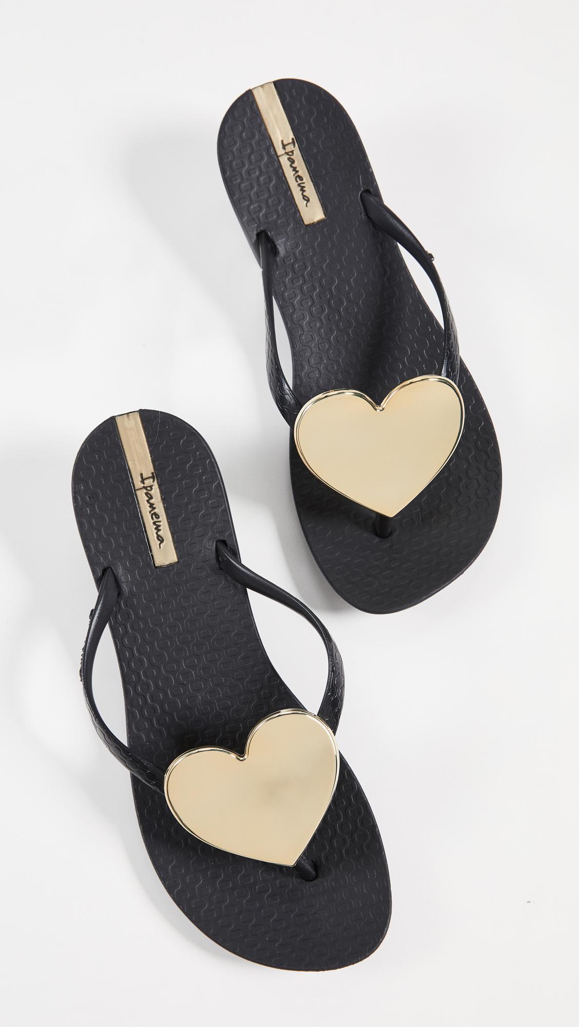 Gold Brazilian Sandals NWT Ipanema Women`s Flip Flops Wave Heart Sandal Black 