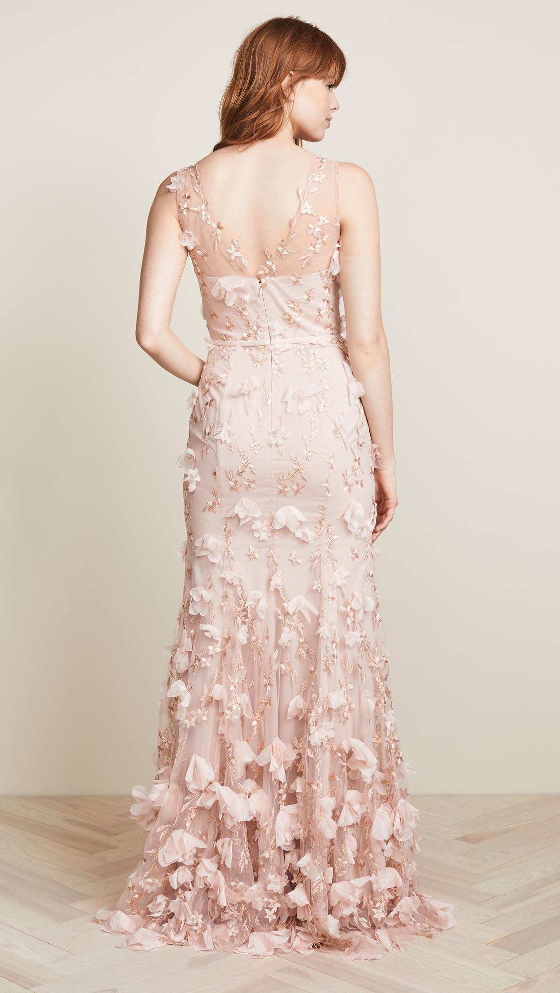 Marchesa notte Synthetic V Neck 3d Floral Dress in Blush (Pink) - Lyst