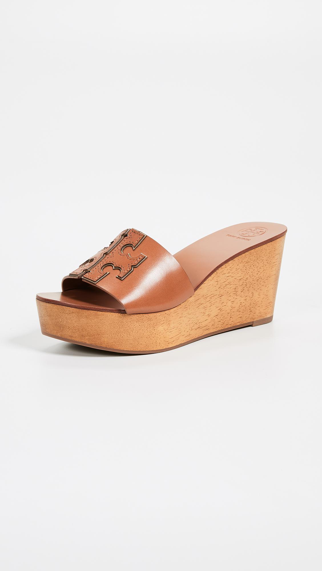 Tory Burch Leather Ines 80mm Wedge Slides in Brown - Lyst