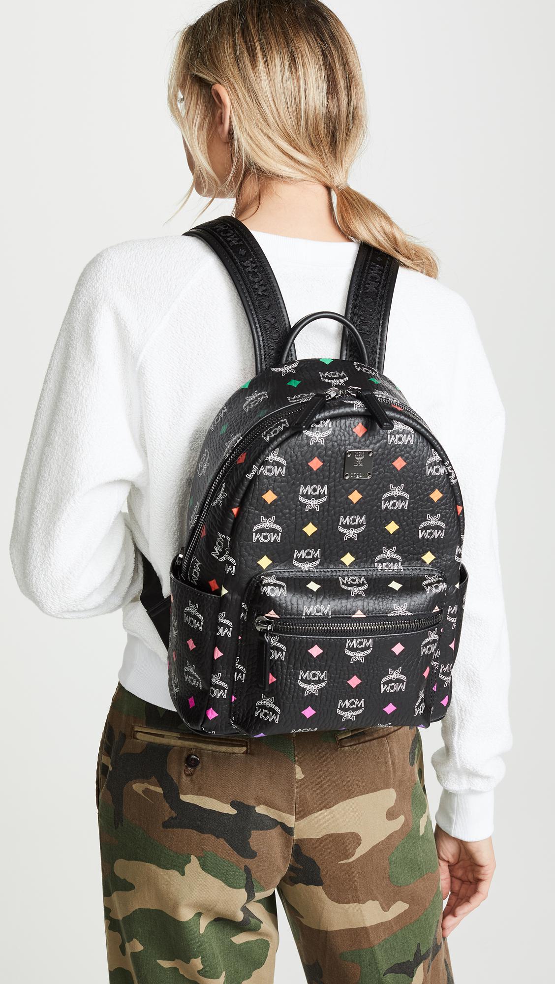 black visetos mini backpack Visetos Mini Rucksack Mcm MCM Stark Visetos Mini Studded Coated Canvas  Beige Backpack
