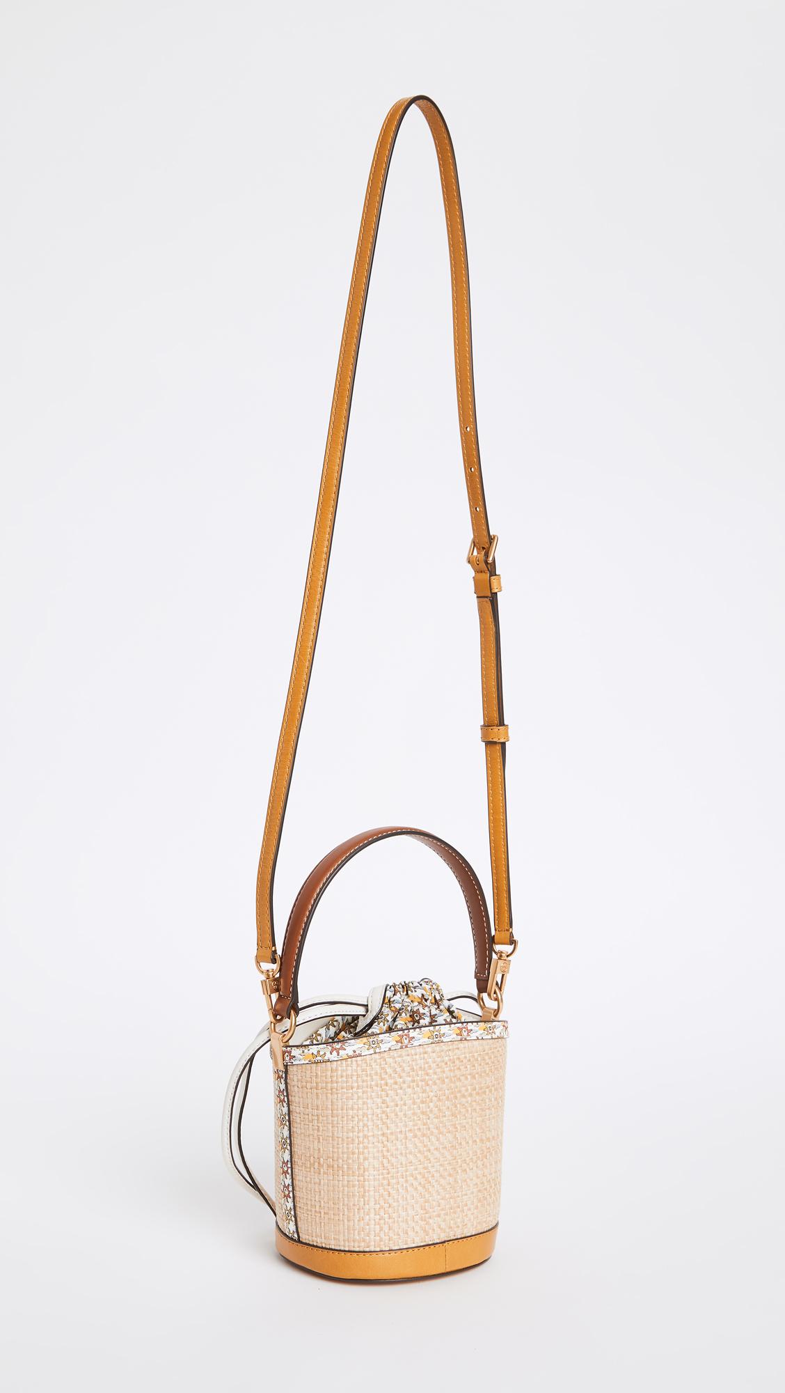 $428 - Tory Burch Robinson Embroidered Straw Bucket Bag in Natural