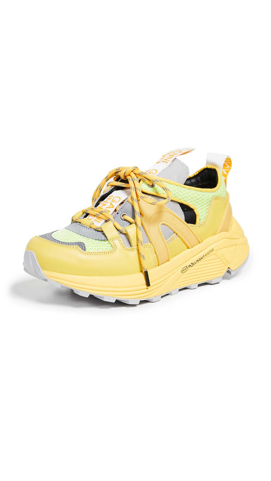 Ganni Leather Tech Sneakers in Yellow