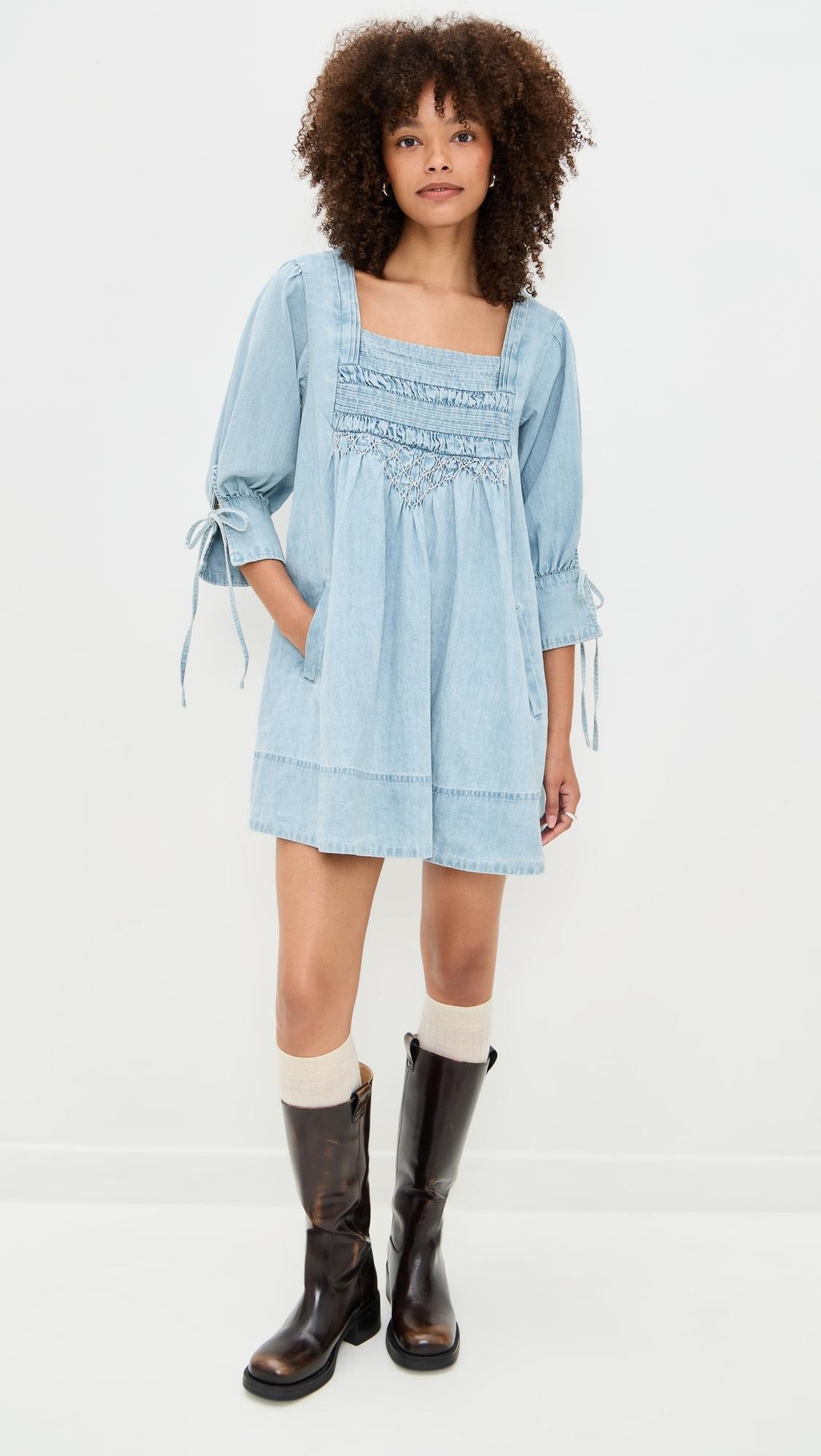 asos embroidered wedding dress Free People Atlas Denim Mini Dress in Blue Fade