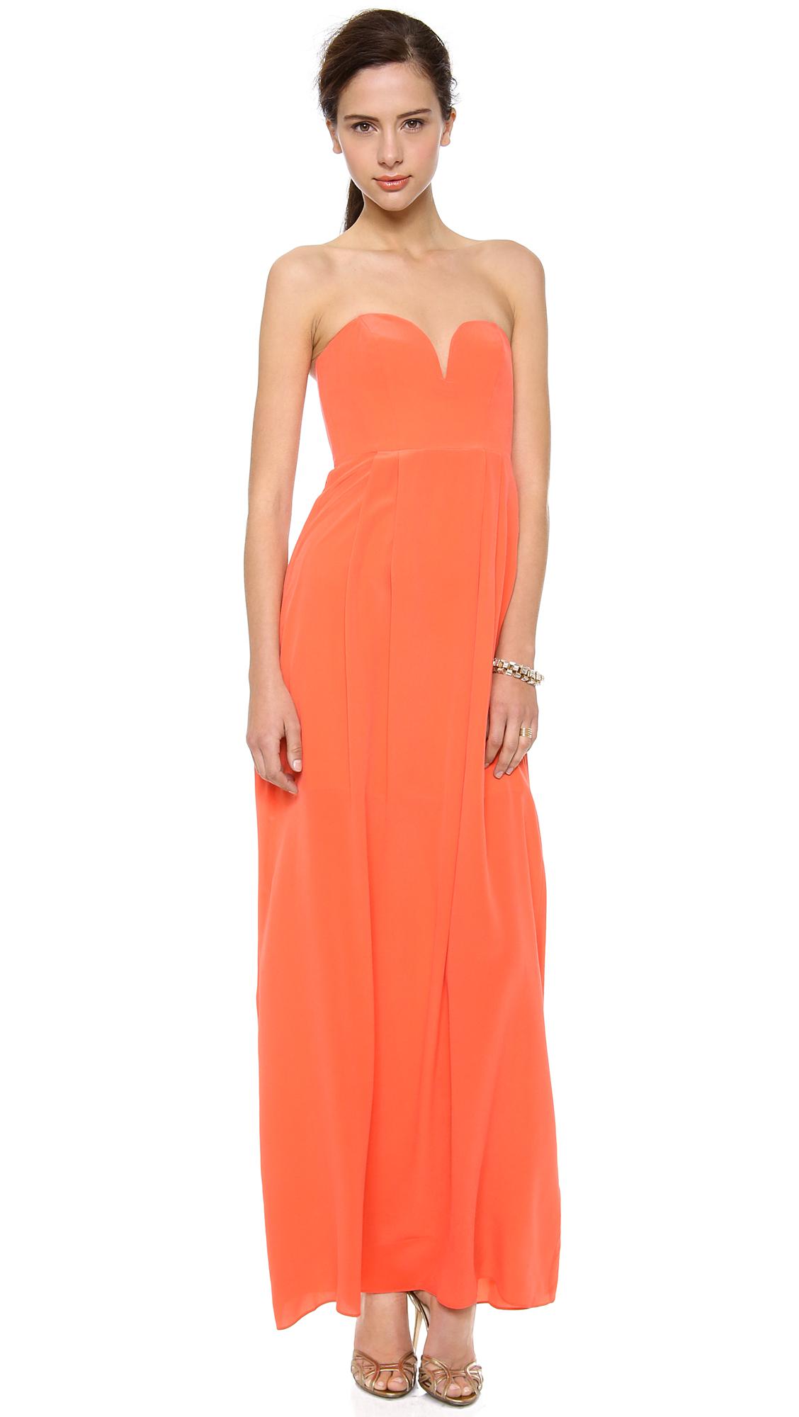 orange strapless maxi dress