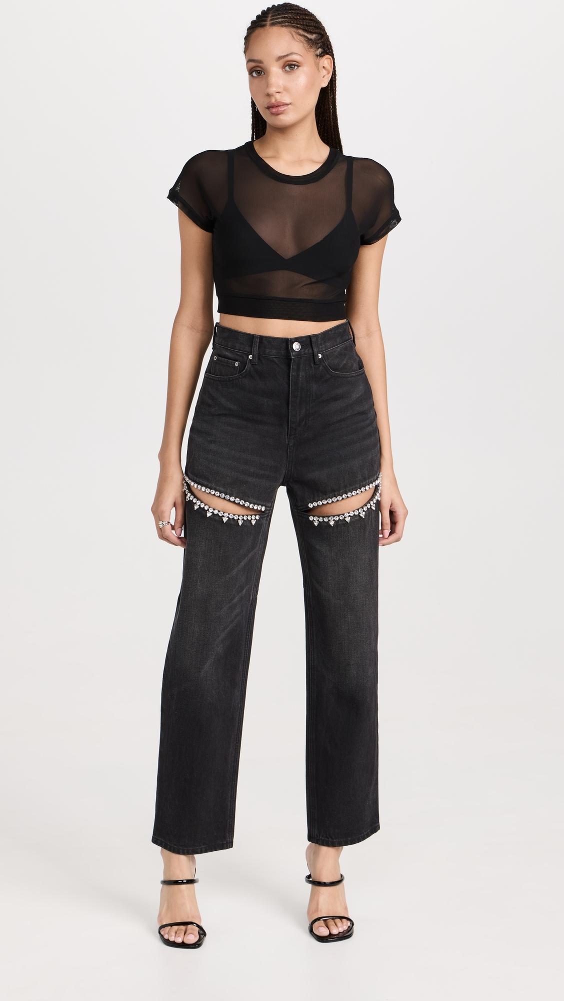 Area Crystal Slit Jeans in Black | Lyst