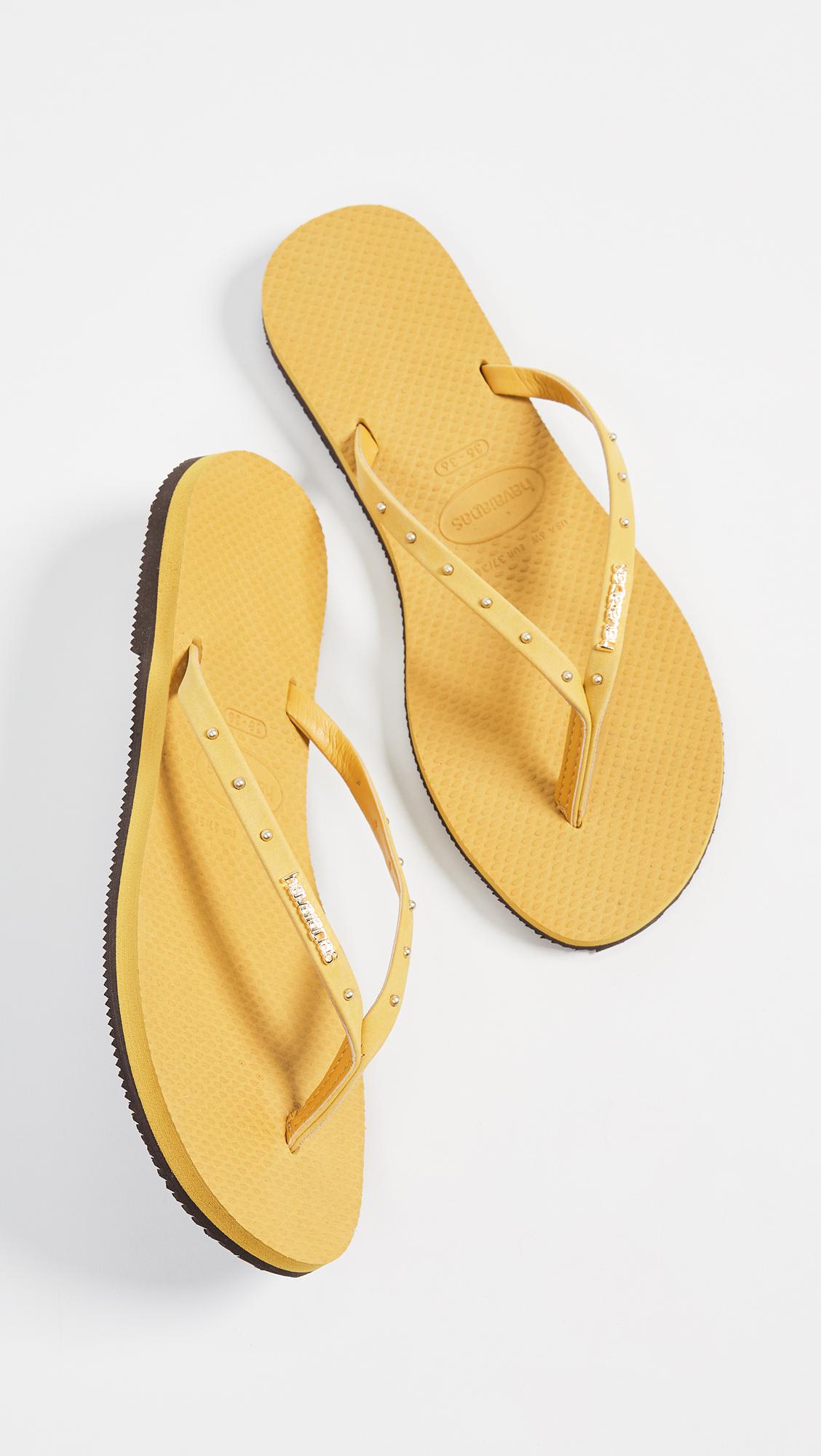 mustard flip flops