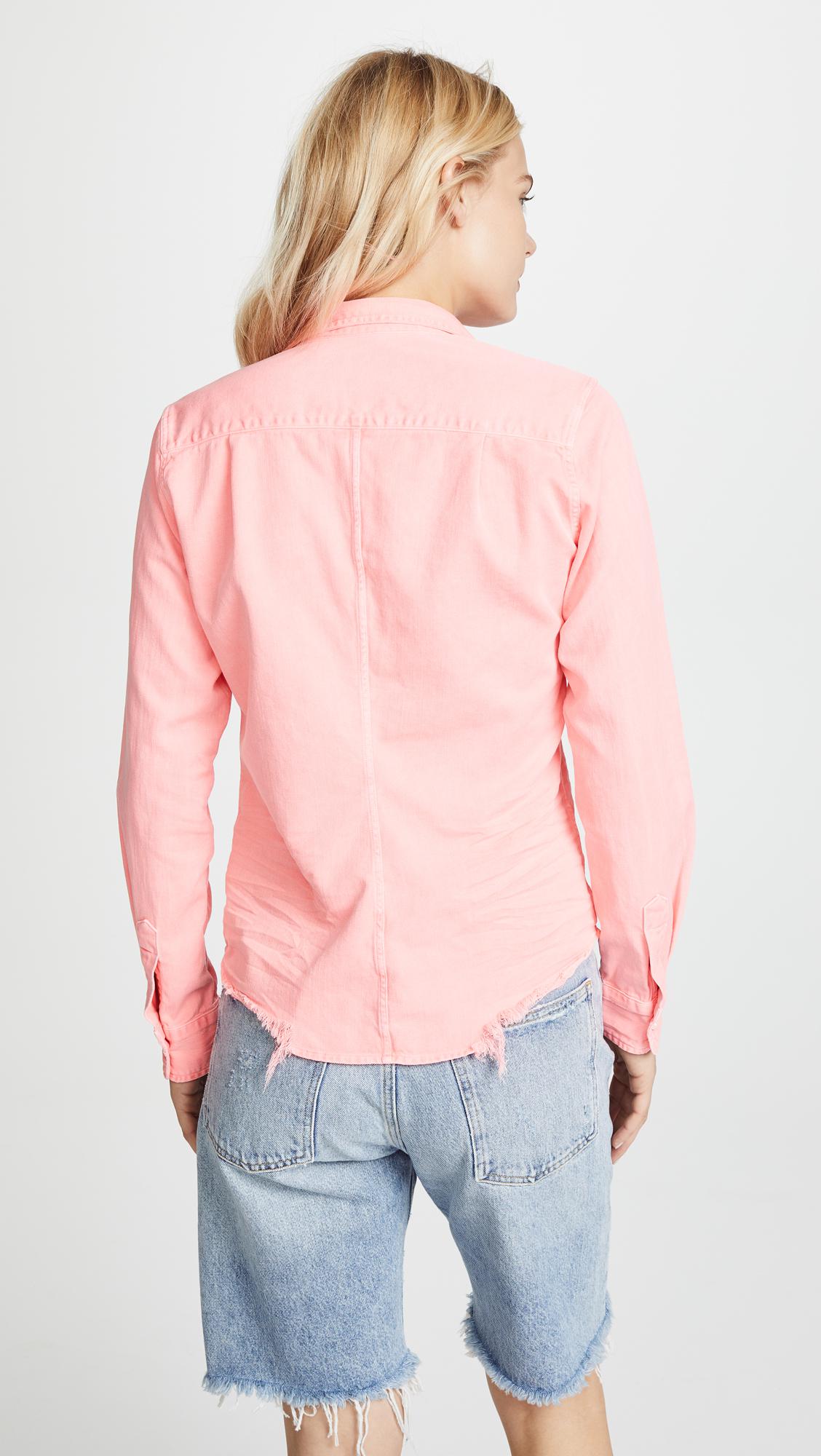 Frank Eileen Denim Barry Button Down Shirt In Neon Orange Pink Lyst