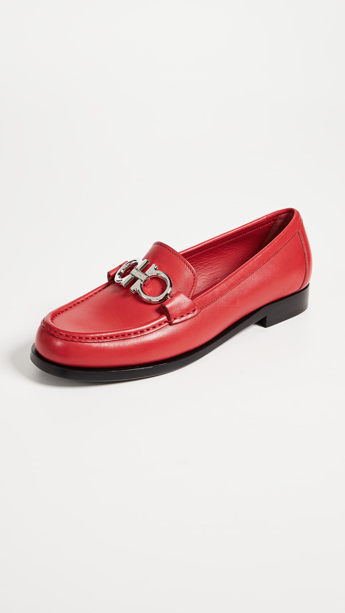 Ferragamo Leather Rolo Loafers in Red | Lyst