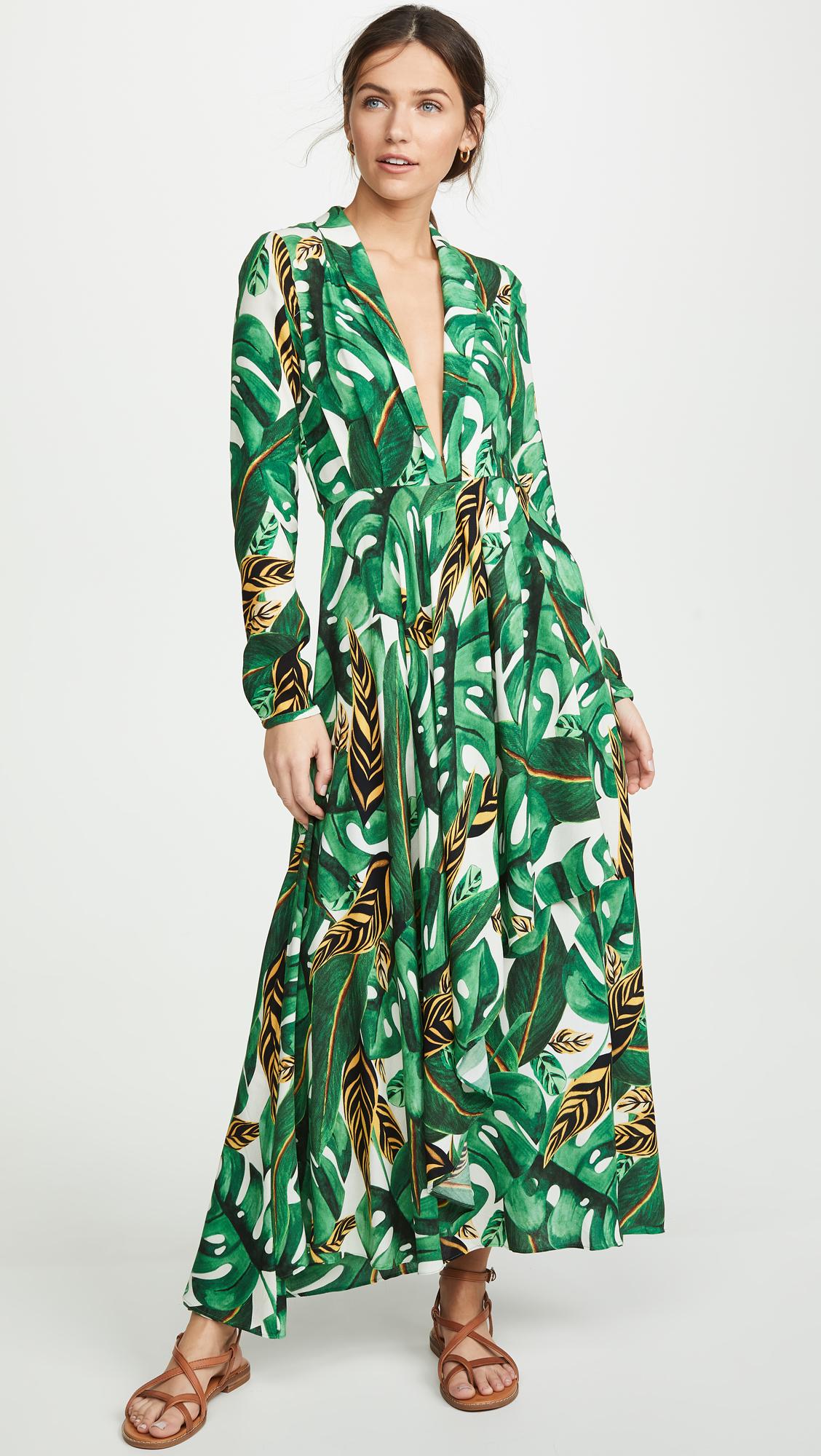 FARM Rio Synthetic Max Amazonia Long Sleeve Wrap Dress in Green | Lyst UK