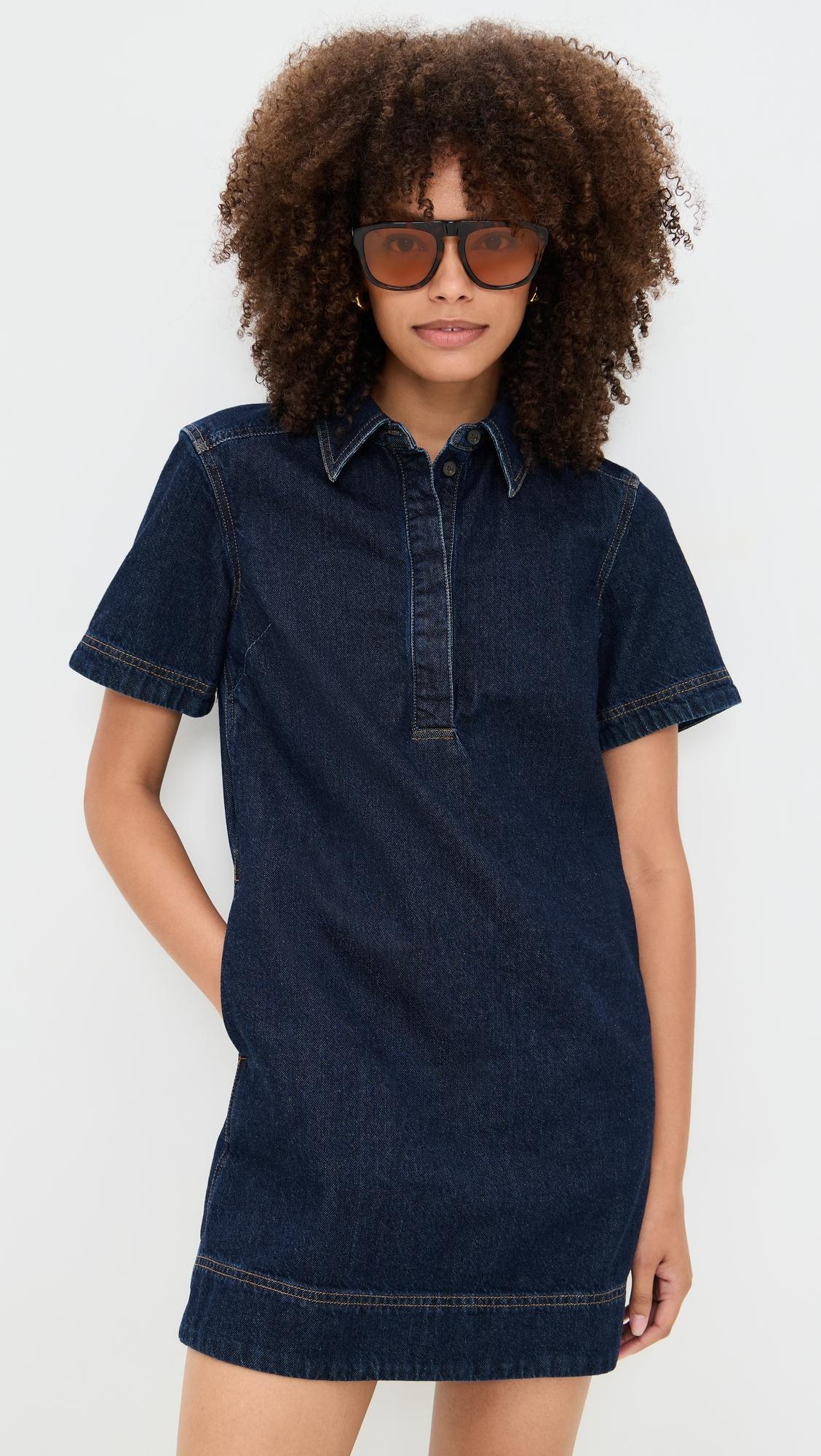 white christmas dresses Everlane Denim Popover Dress in Dark Indigo, Size XS, Cotton main image 1