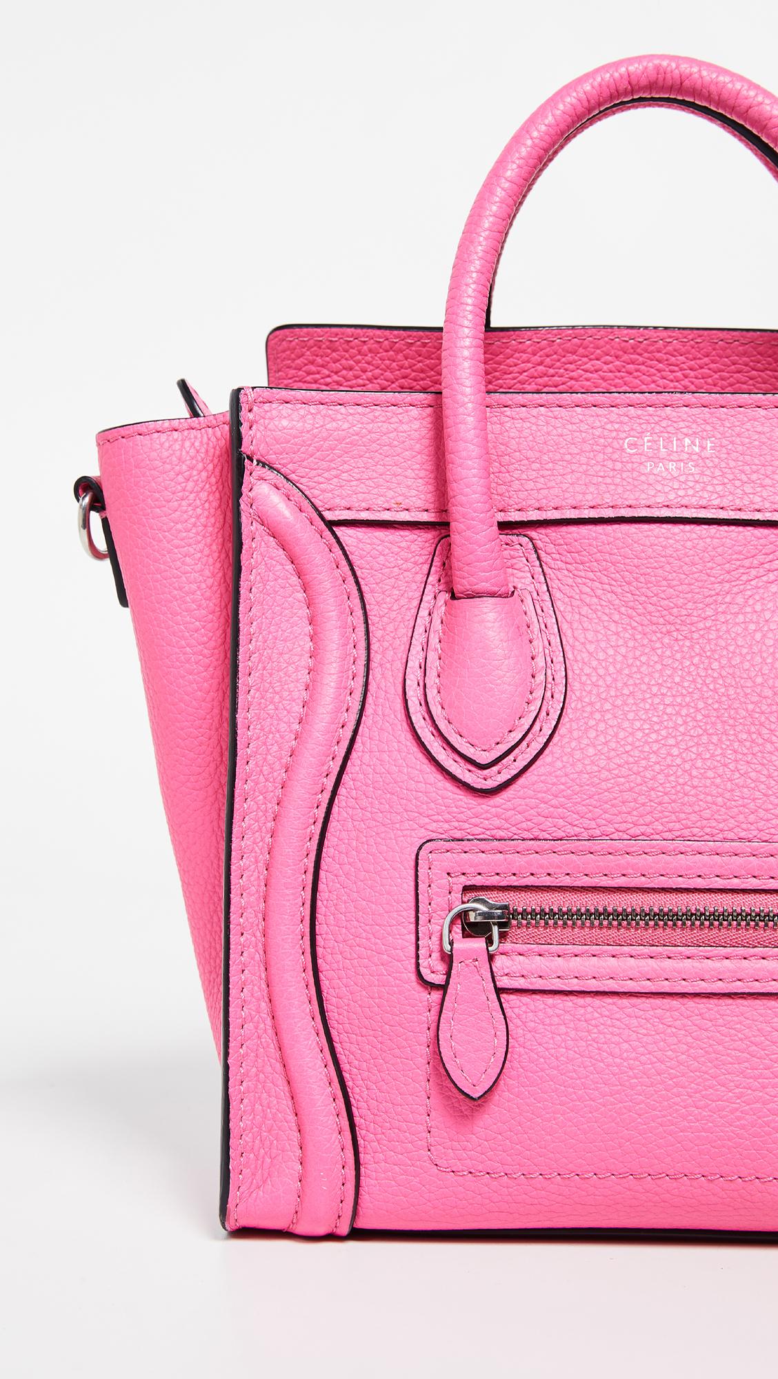 Leather Celine Luggage Nano Bag in Pink 