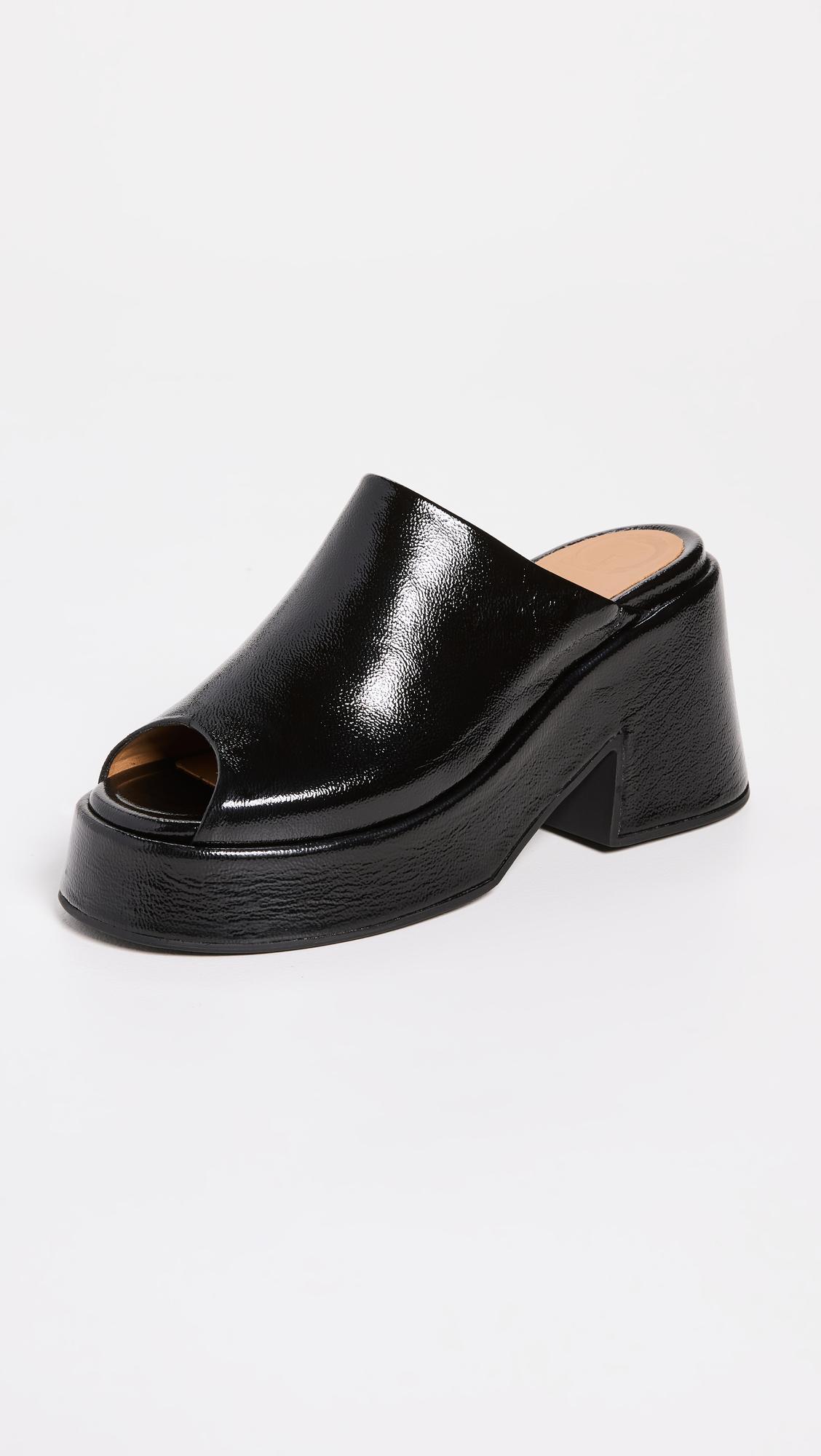 Ganni Retro Platform Wedge Naplack Mules in Black Lyst
