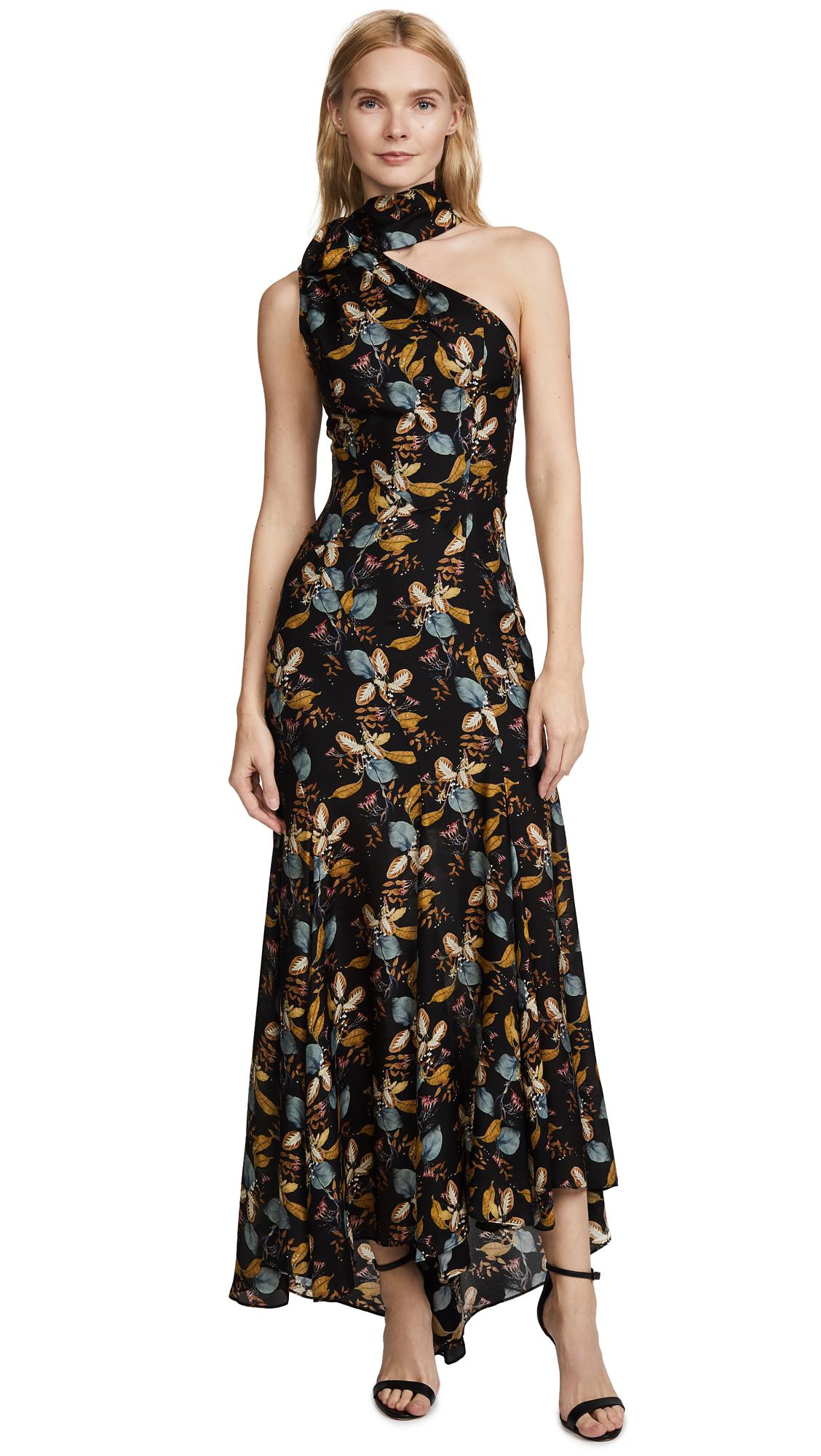 Nicholas Silk Ava Floral Tie Neck Maxi Dress in Black Lyst