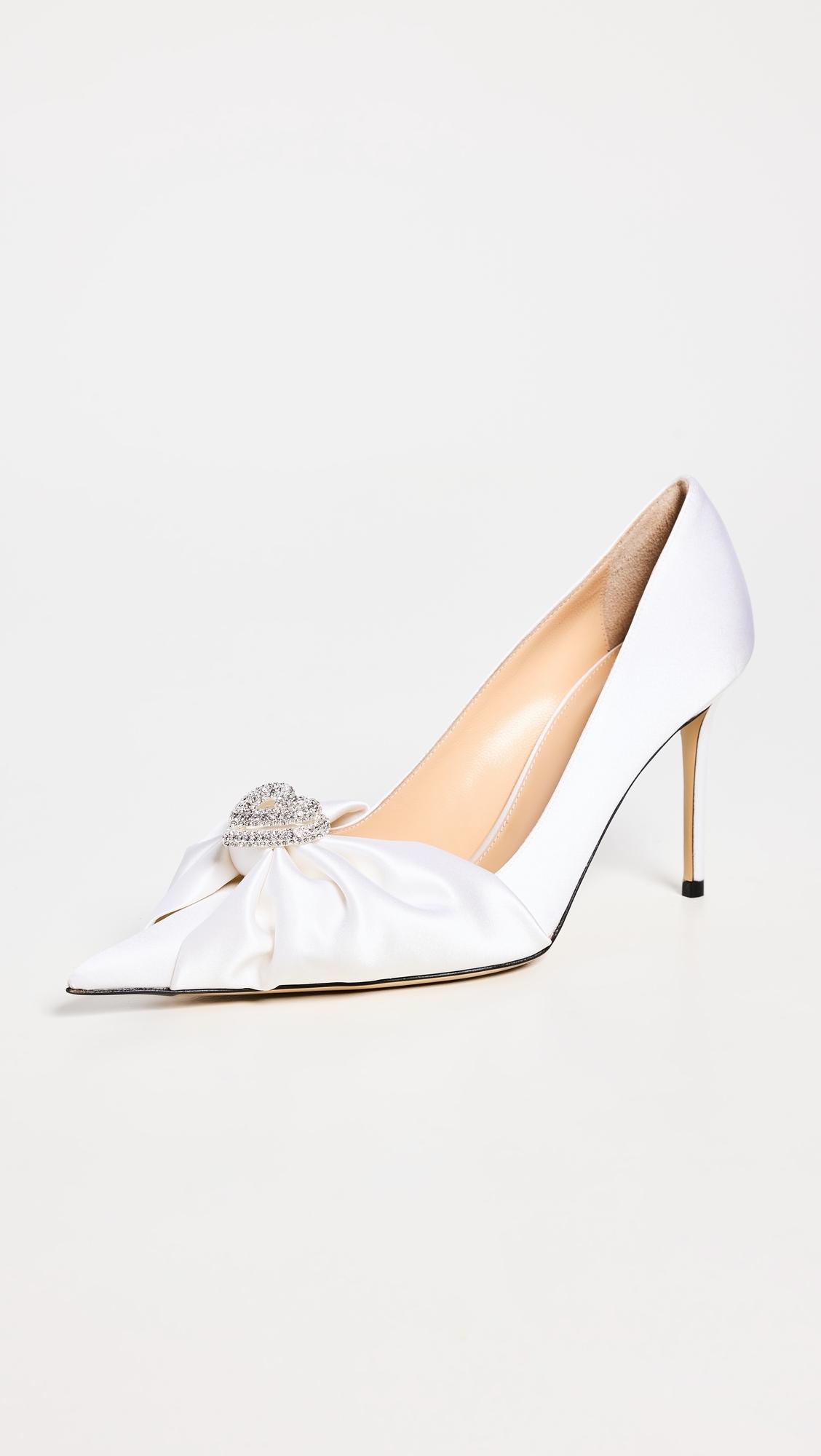 Mach & Mach Double Heart Silk Draped Satin Pumps in White | Lyst