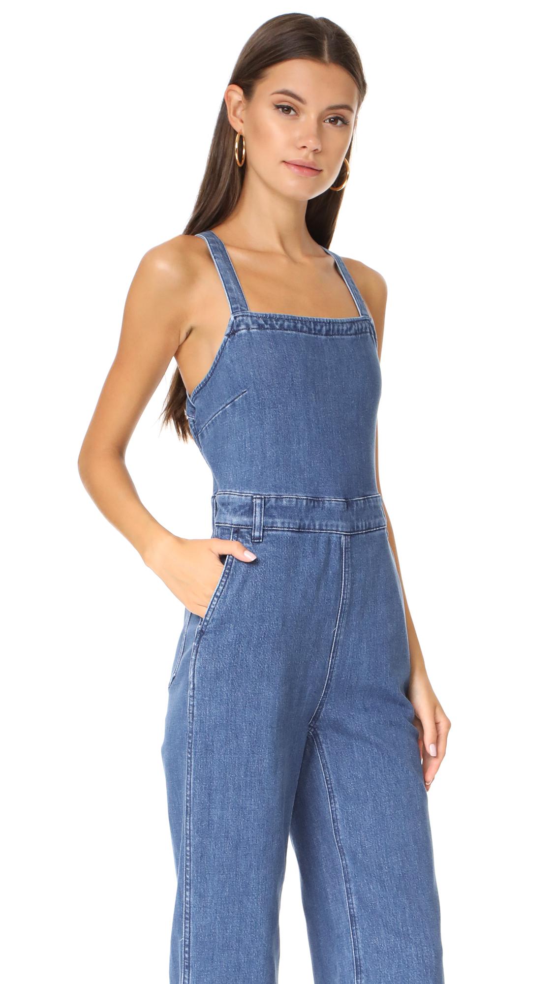 Madewell Denim Lace Up Back Jumpsuit in Blue - Lyst