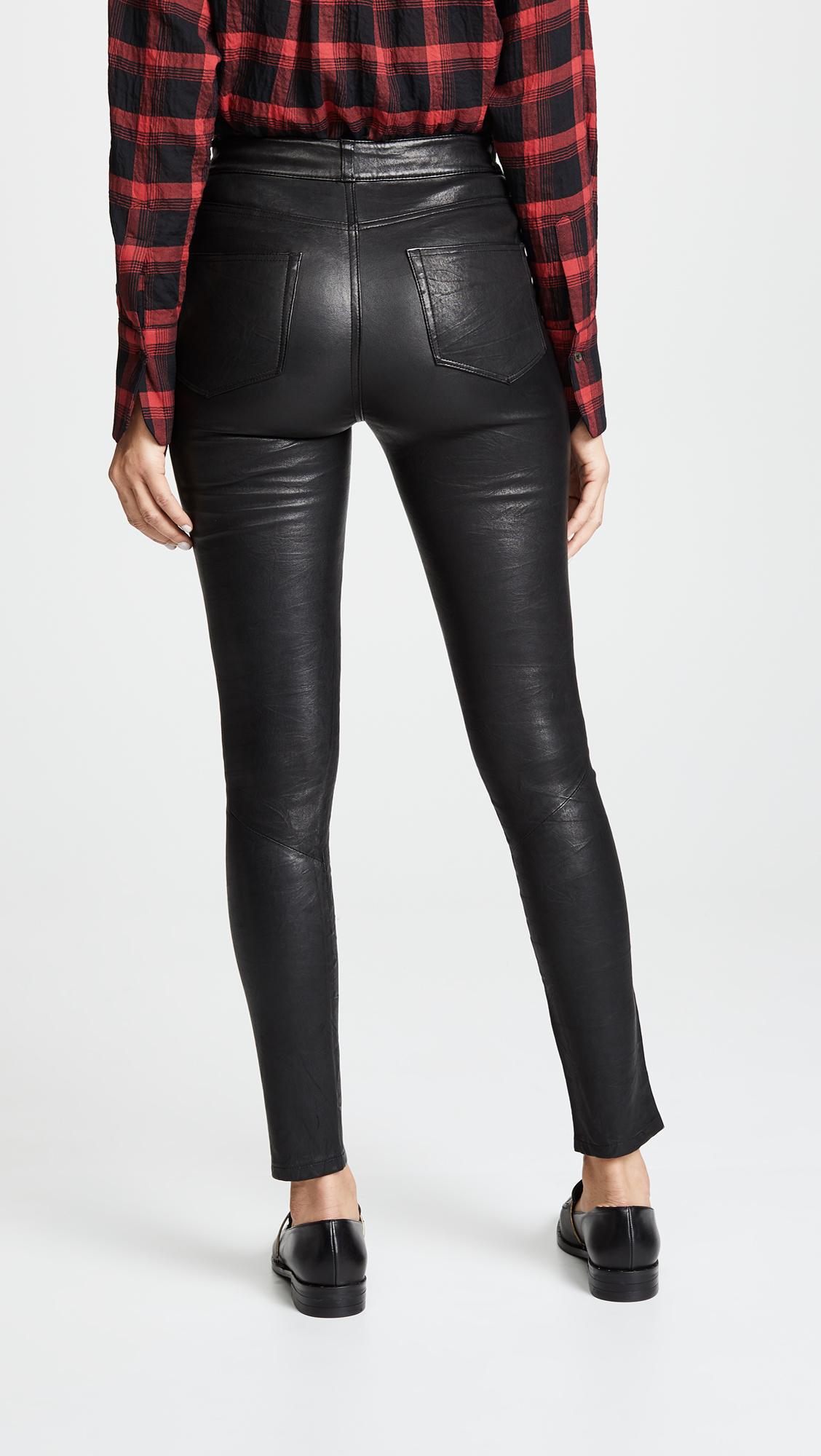 PAIGE Hoxton Stretch Leather Pants in Black | Lyst