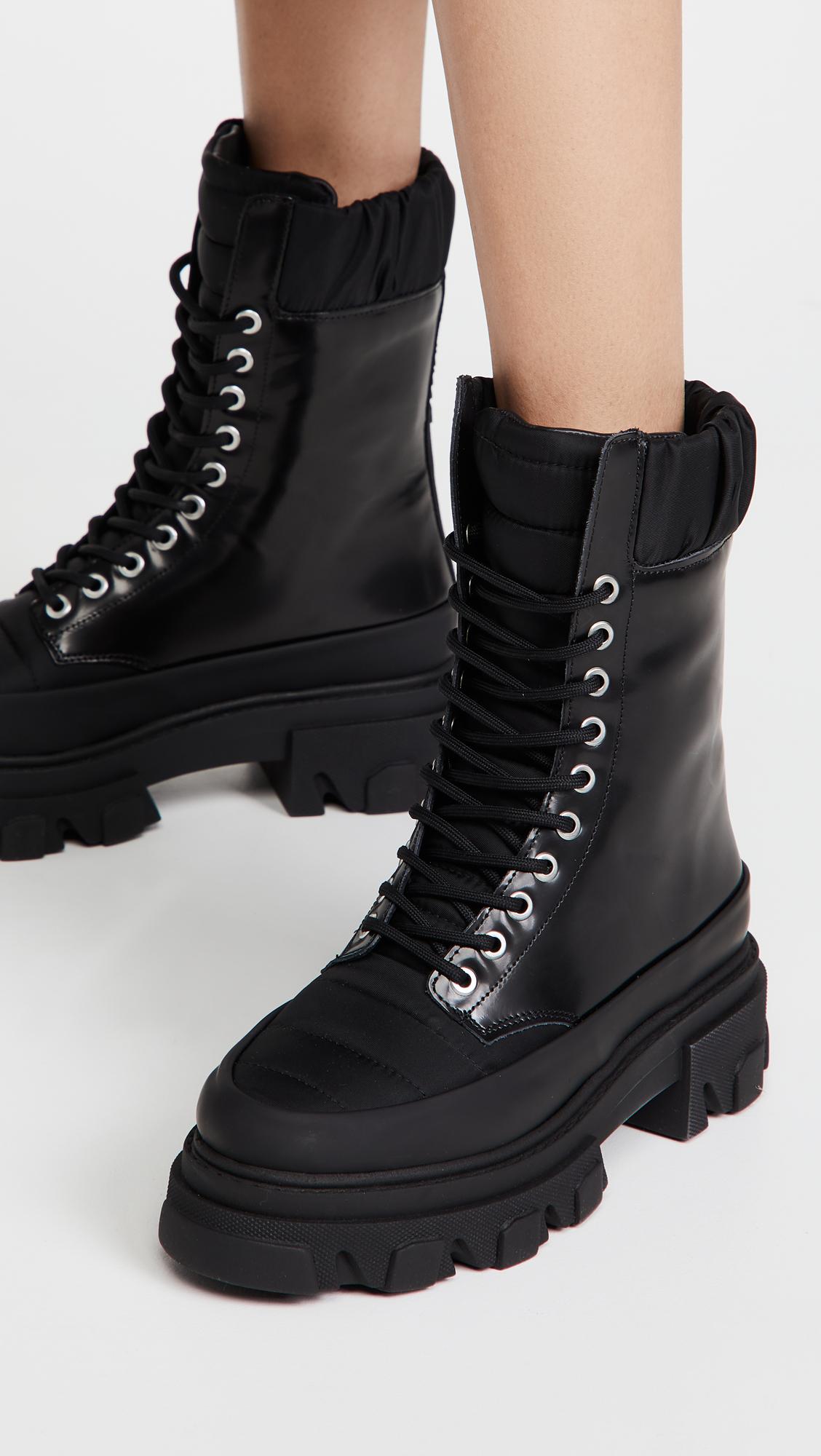 Ganni Leather Track Sole Combat Boots in Black - Lyst