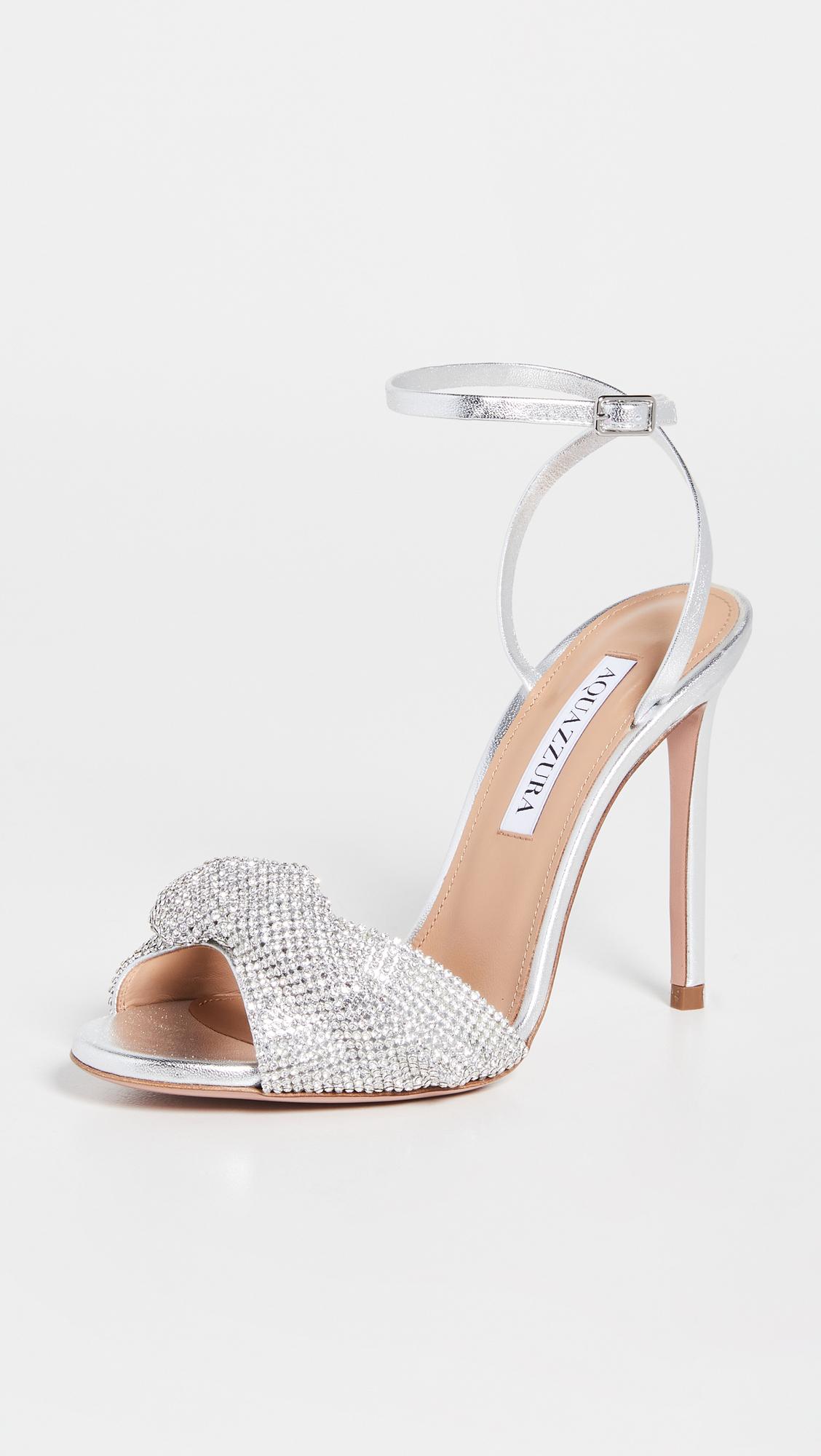 Aquazzura Leather Crystal Twist 105 Sandals In Silver Metallic Lyst