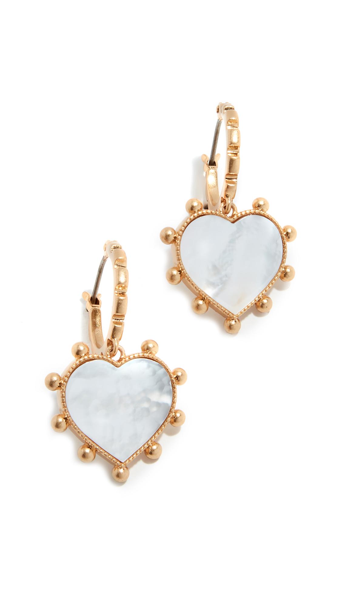 Tory Burch Semi Precious Heart Charm Earrings in Gold/Mother of Pearl