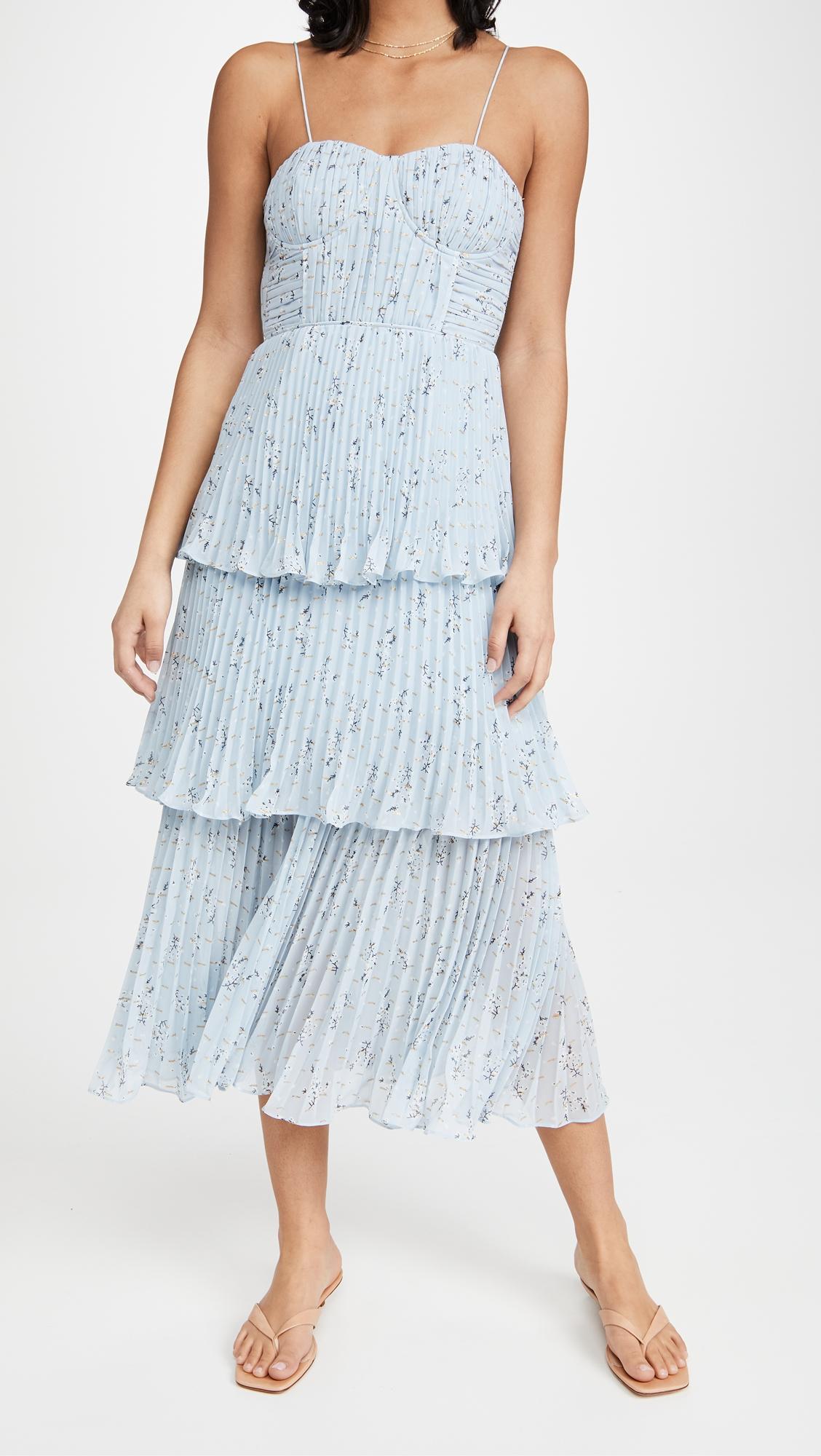 Self-Portrait Metallic Floral Tiered Midi Dress in Blue Lyst