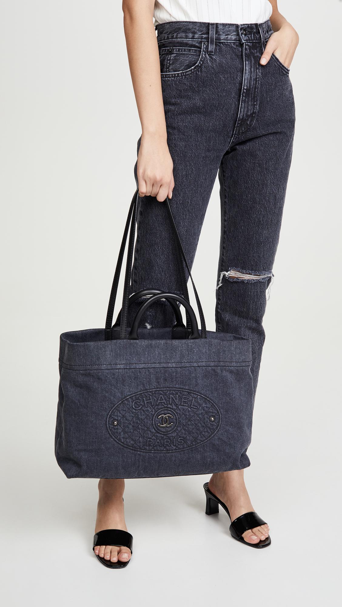 Chanel Black Denim Tote Bag | Lyst