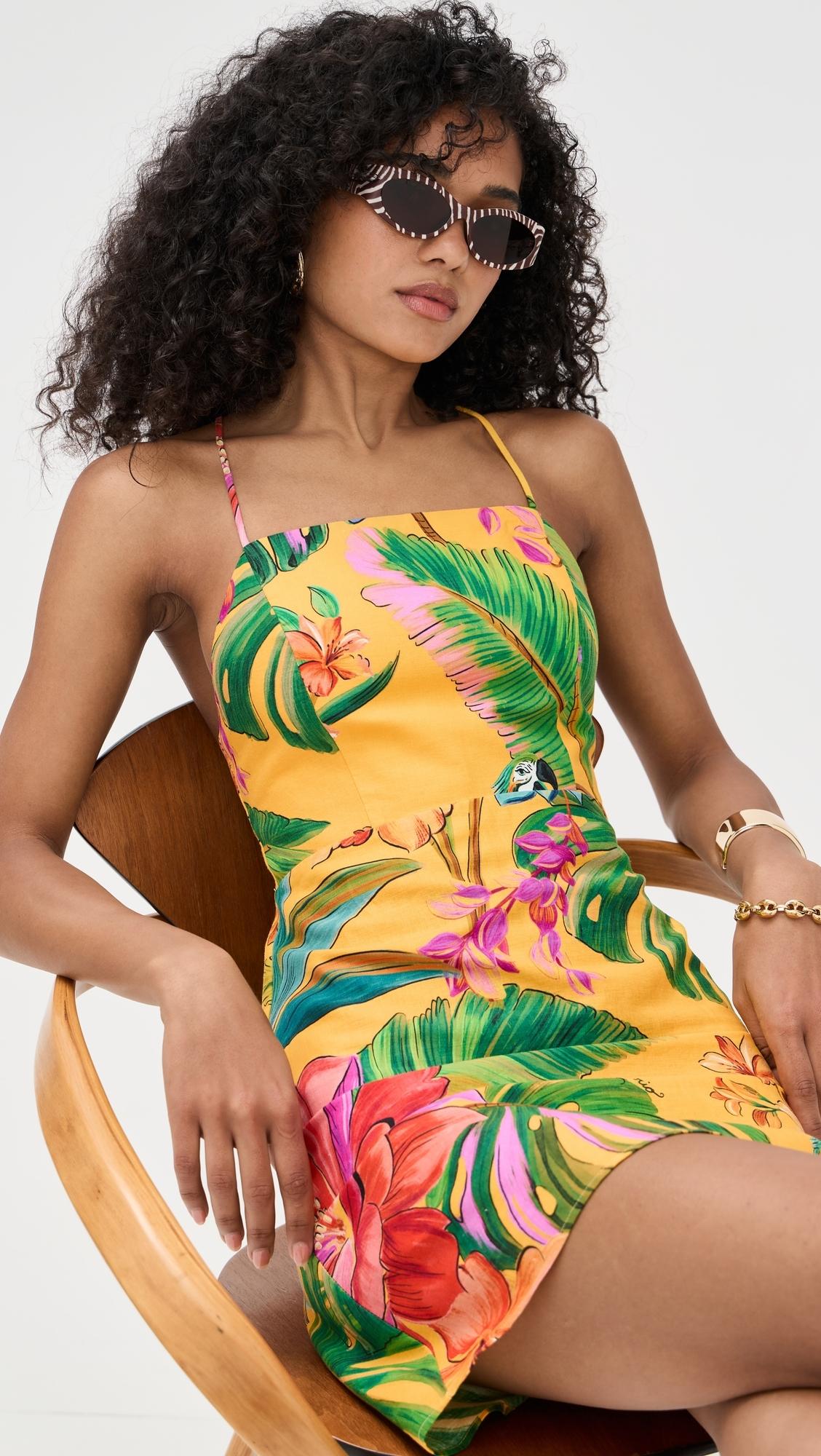 orange flying birds organic cotton mini dress FARM Rio Flying Birds Orange Mini Dress Sleeveless