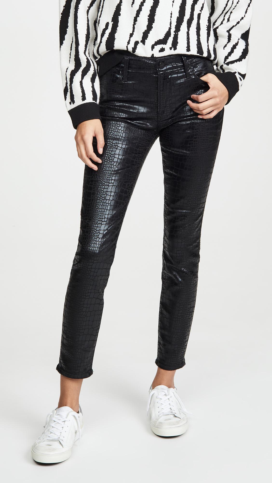 FRAME Denim Le High Skinny Croc Jeans in Black Lyst